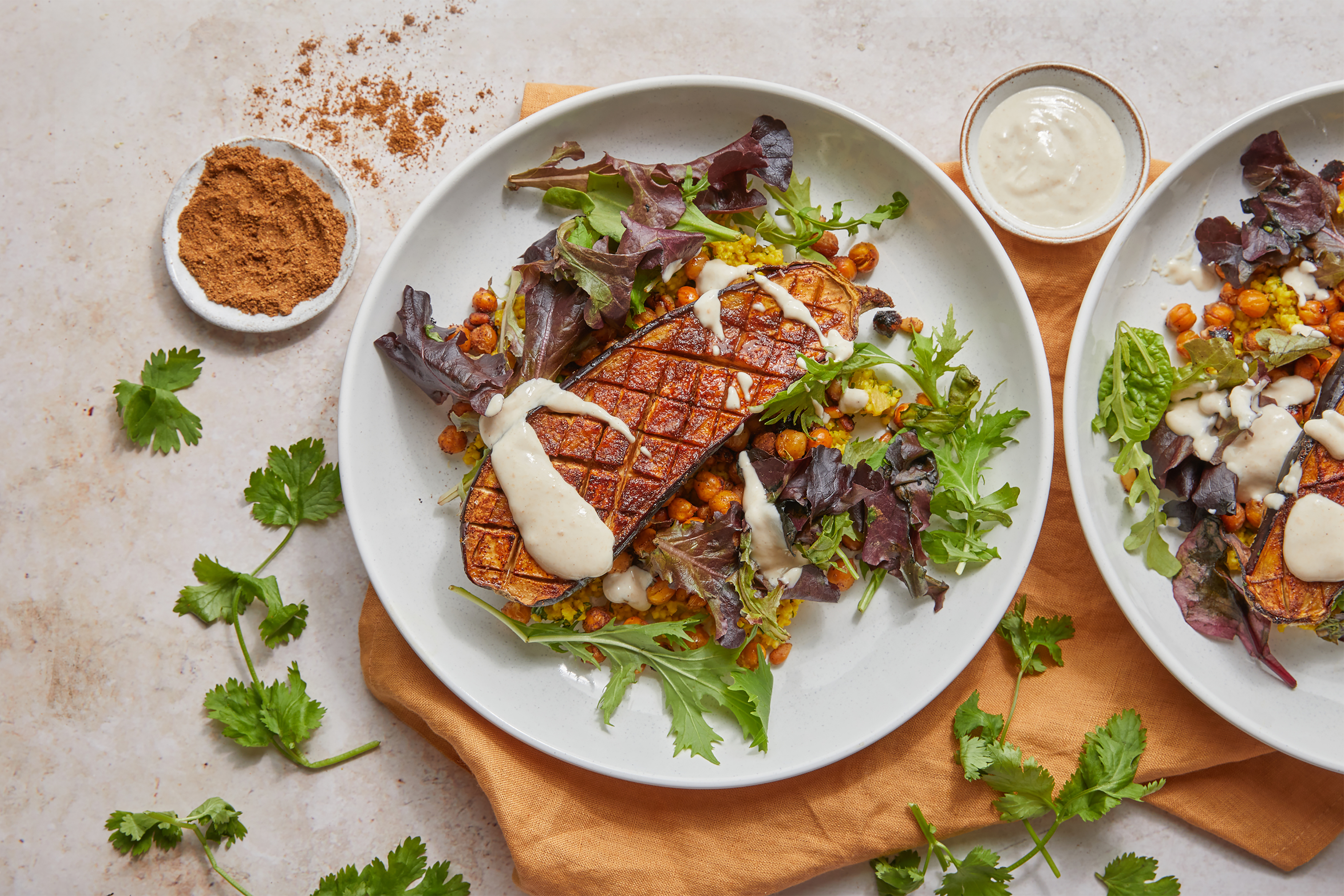 Spiced Aubergine & Chickpeas with Herby Quinoa