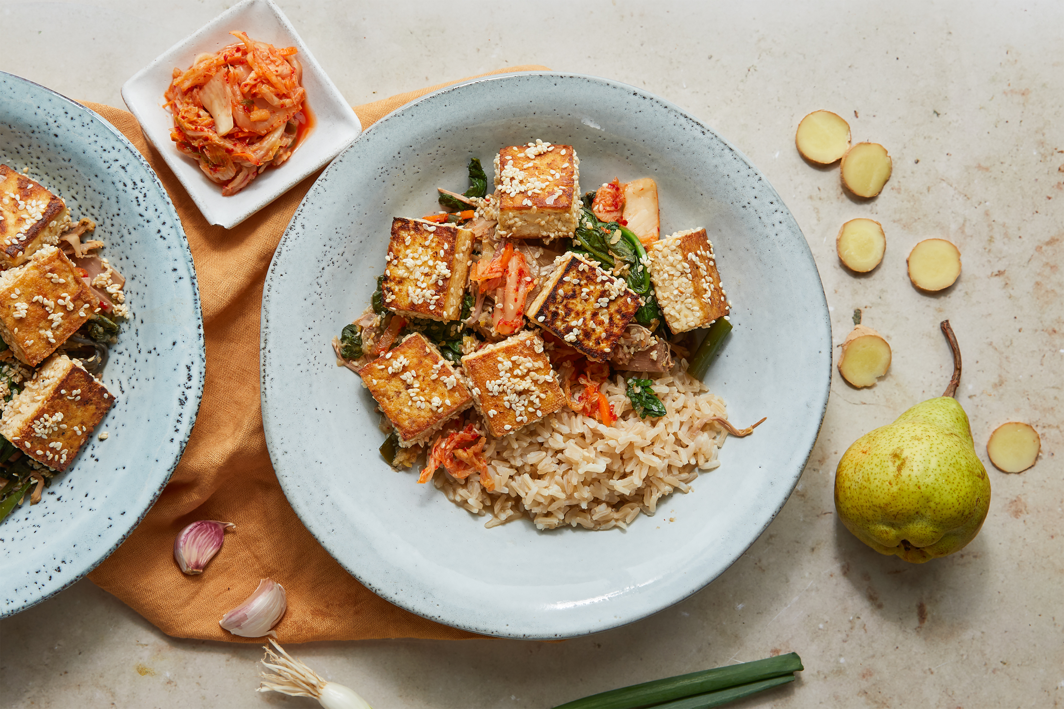 Bulgogi-style banana blossom with crispy tofu