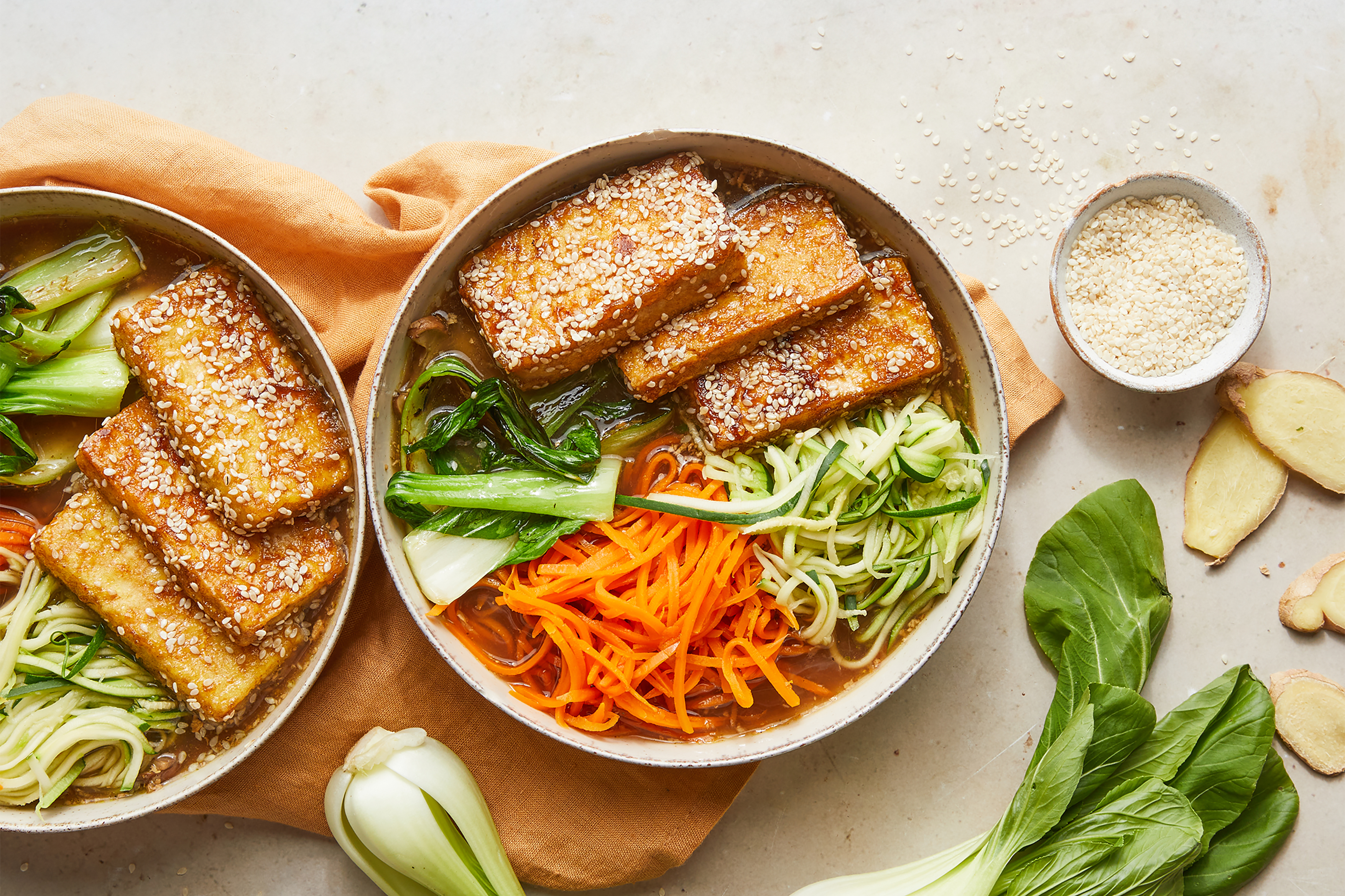Sesame tofu with veggie noodles