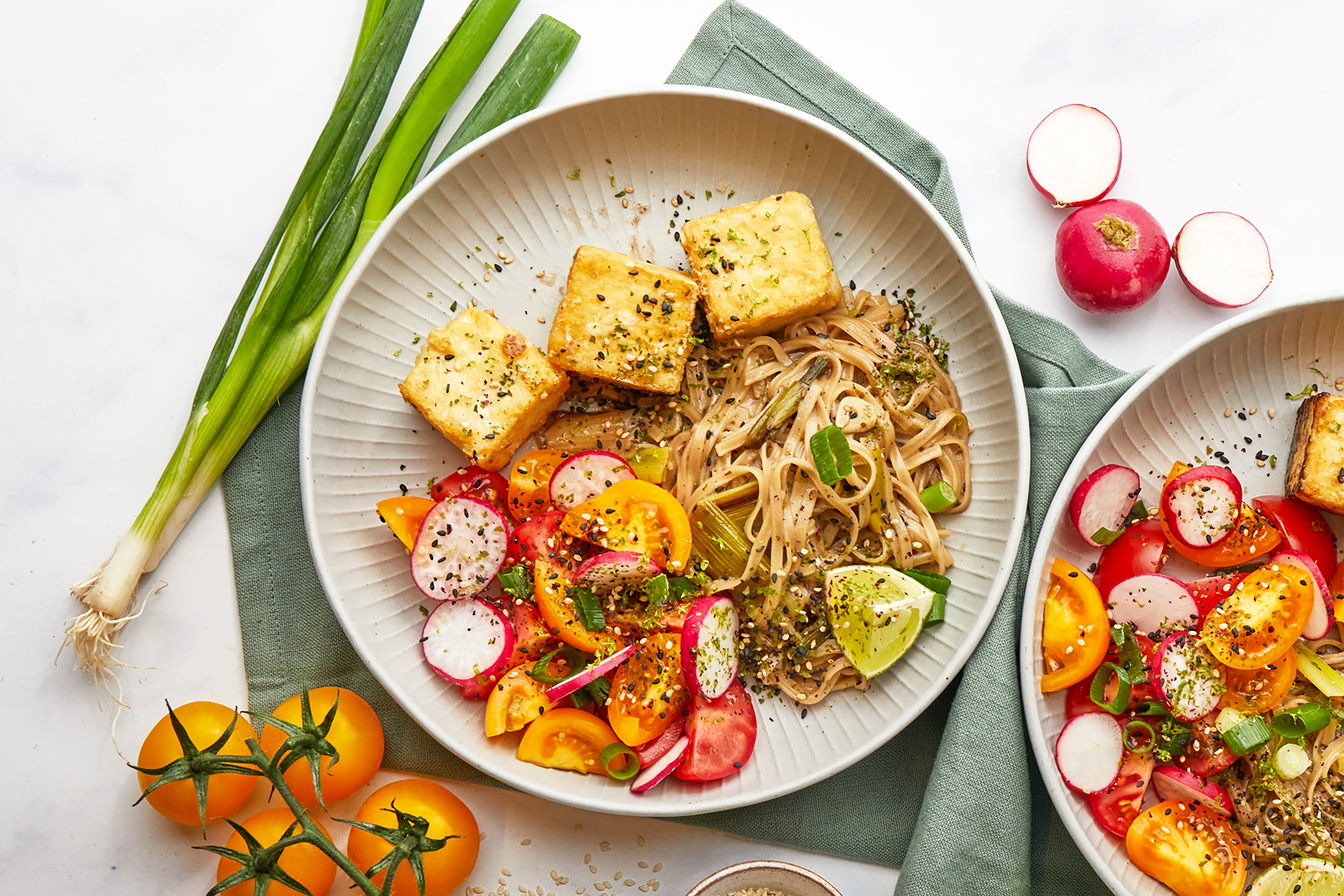 Sesame Tofu Noodles with Tomato Salad