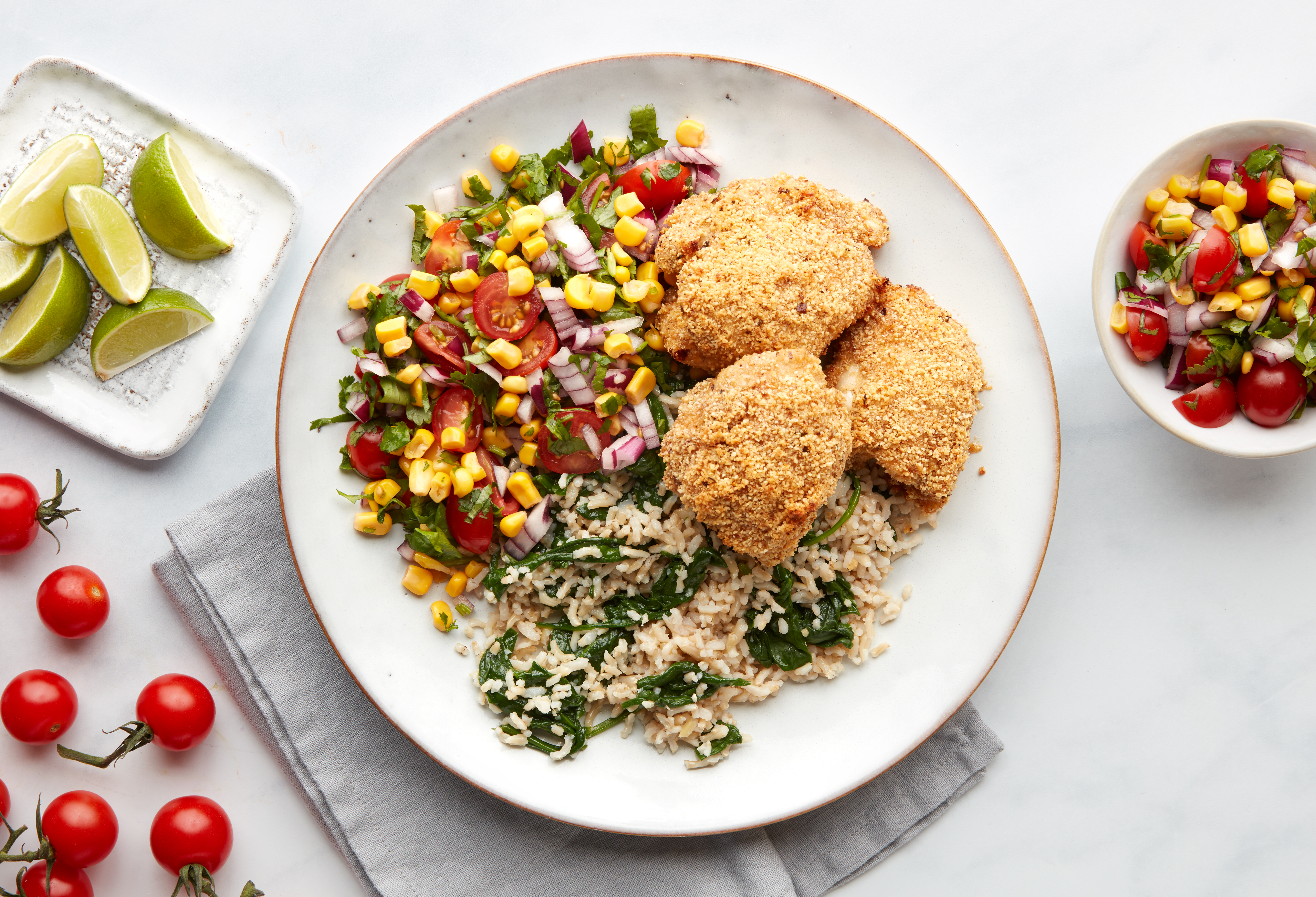 Crispy Chicken, Sweetcorn Salsa & Spinach Rice (30 mins, Poultry ...