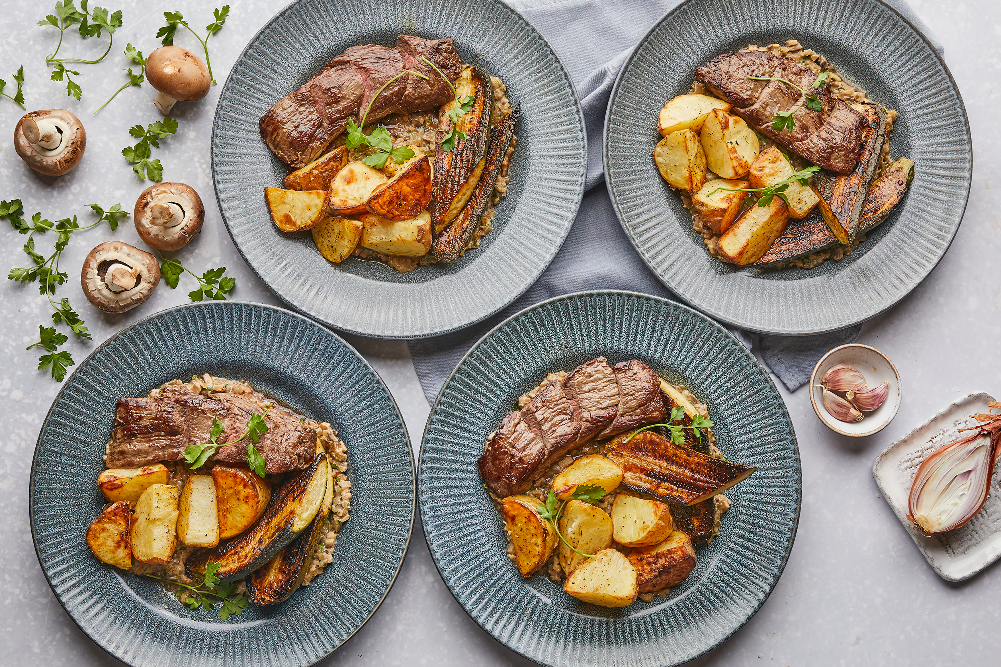 Bavette, mushroom duxelles & balsamic courgette
