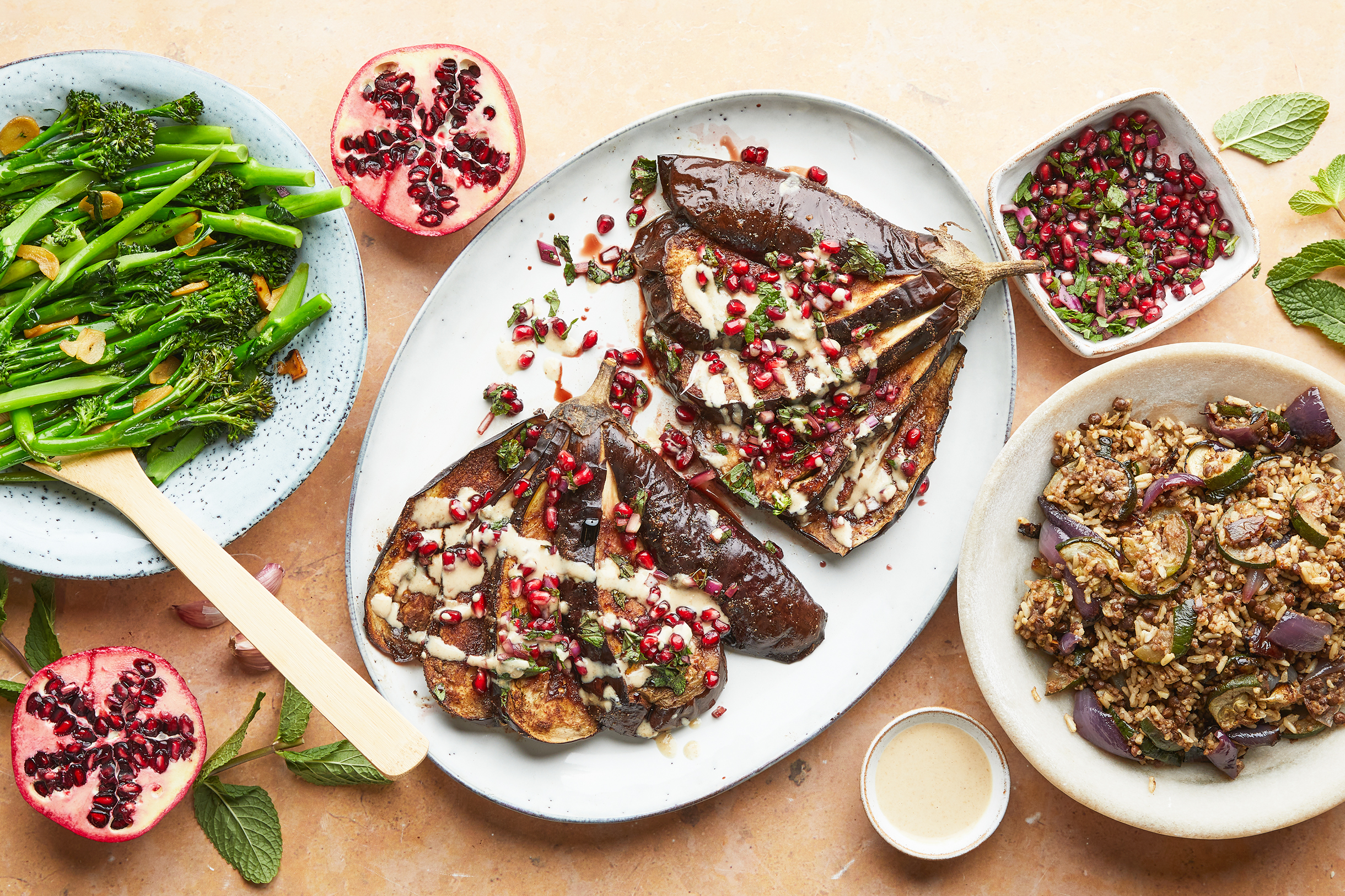 Sweet & Tangy Aubergine with Pomegranate Salsa