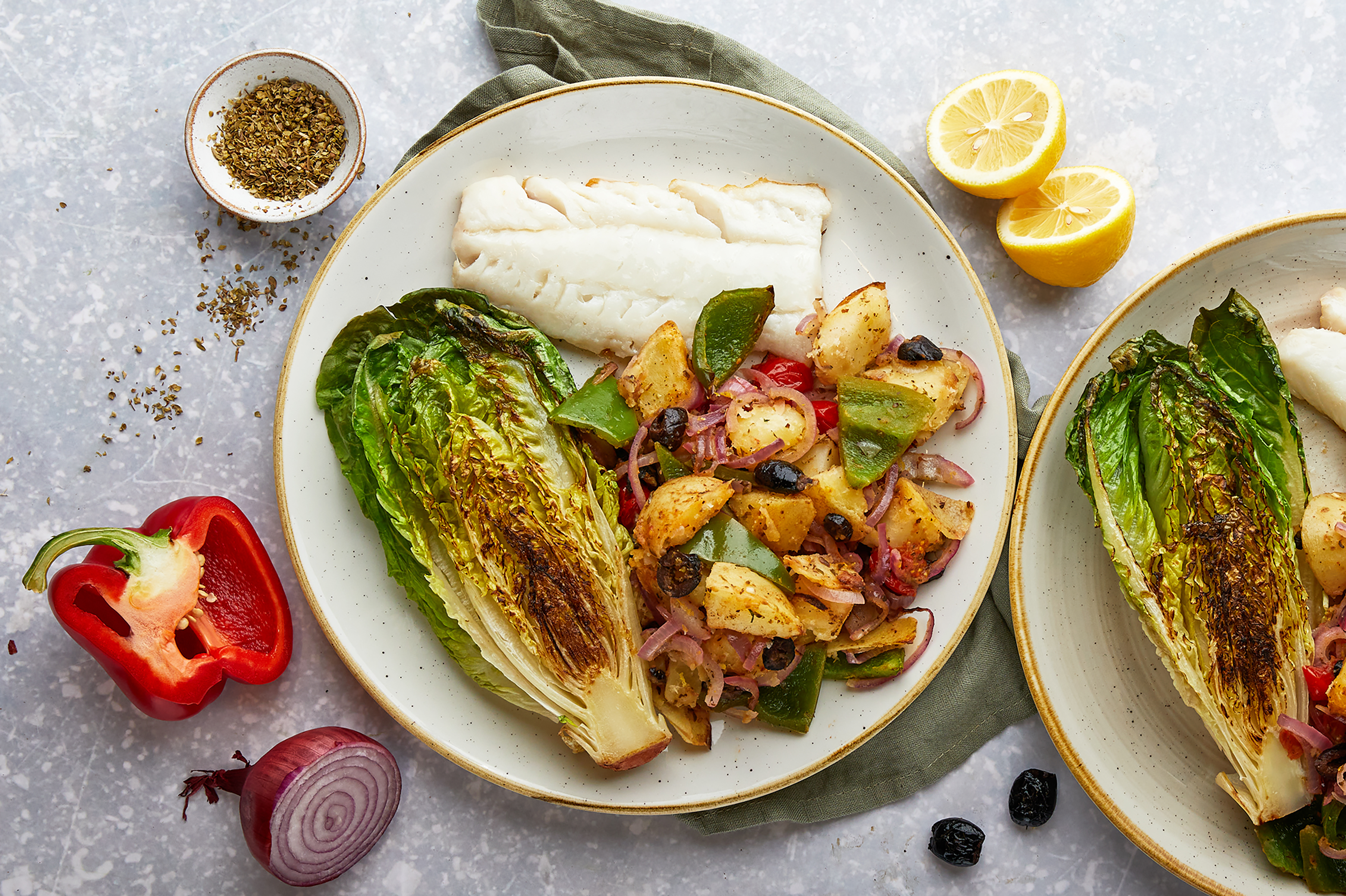 Warm Greek-Style Salad with Hake