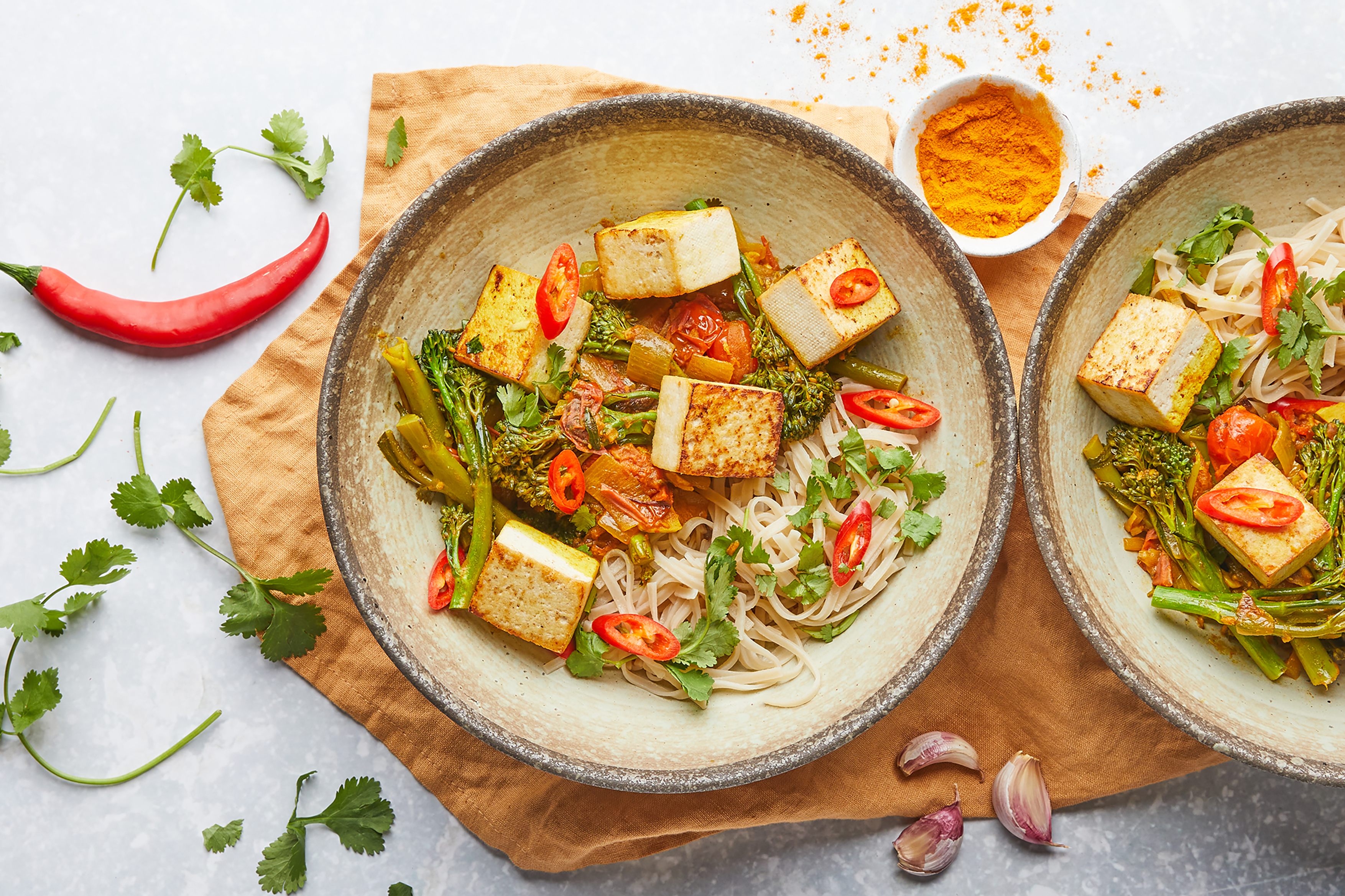 Korma Spiced Tofu with Noodles & Tenderstem