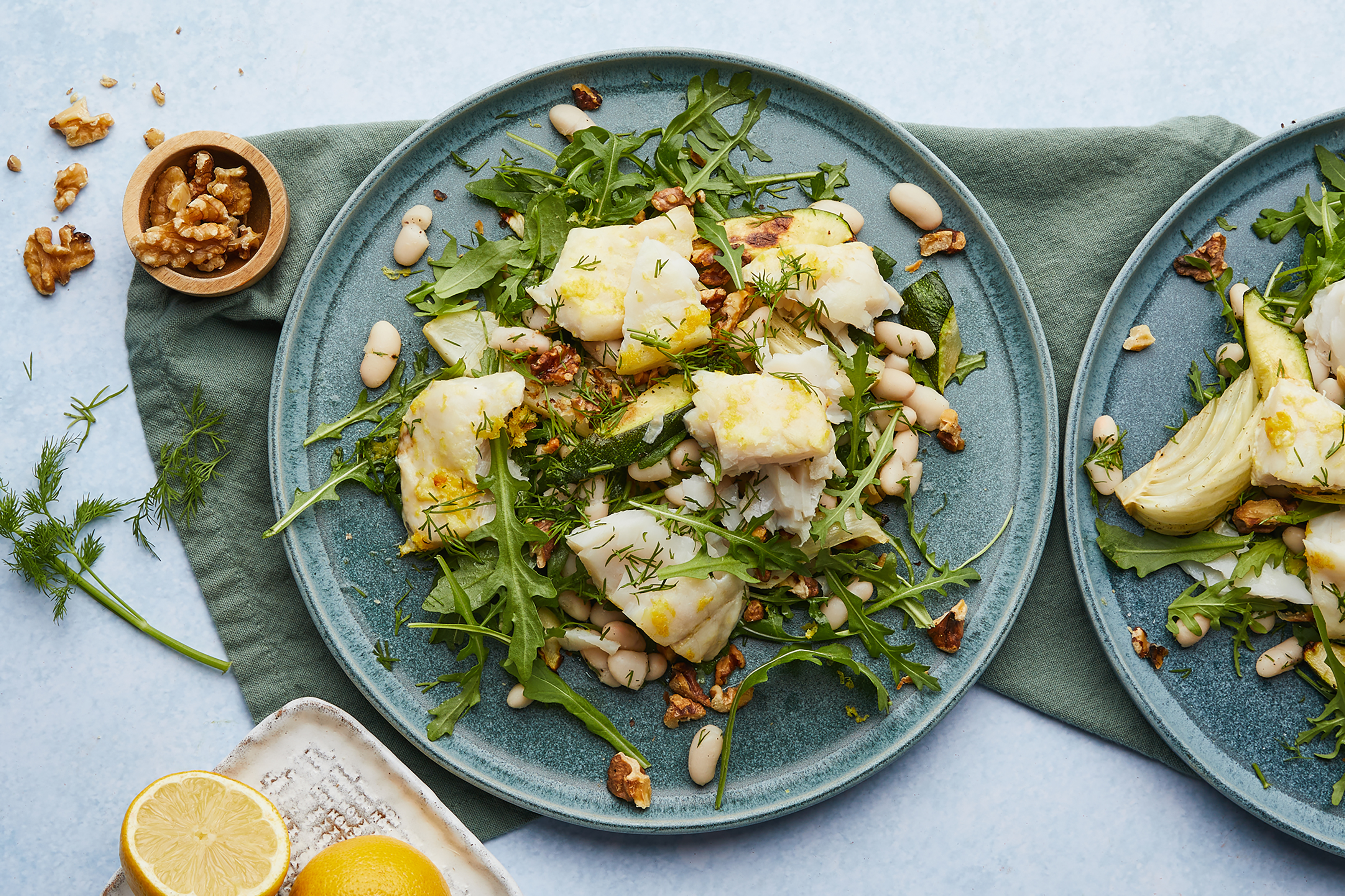 Hake with White Bean & Roast Veg Salad