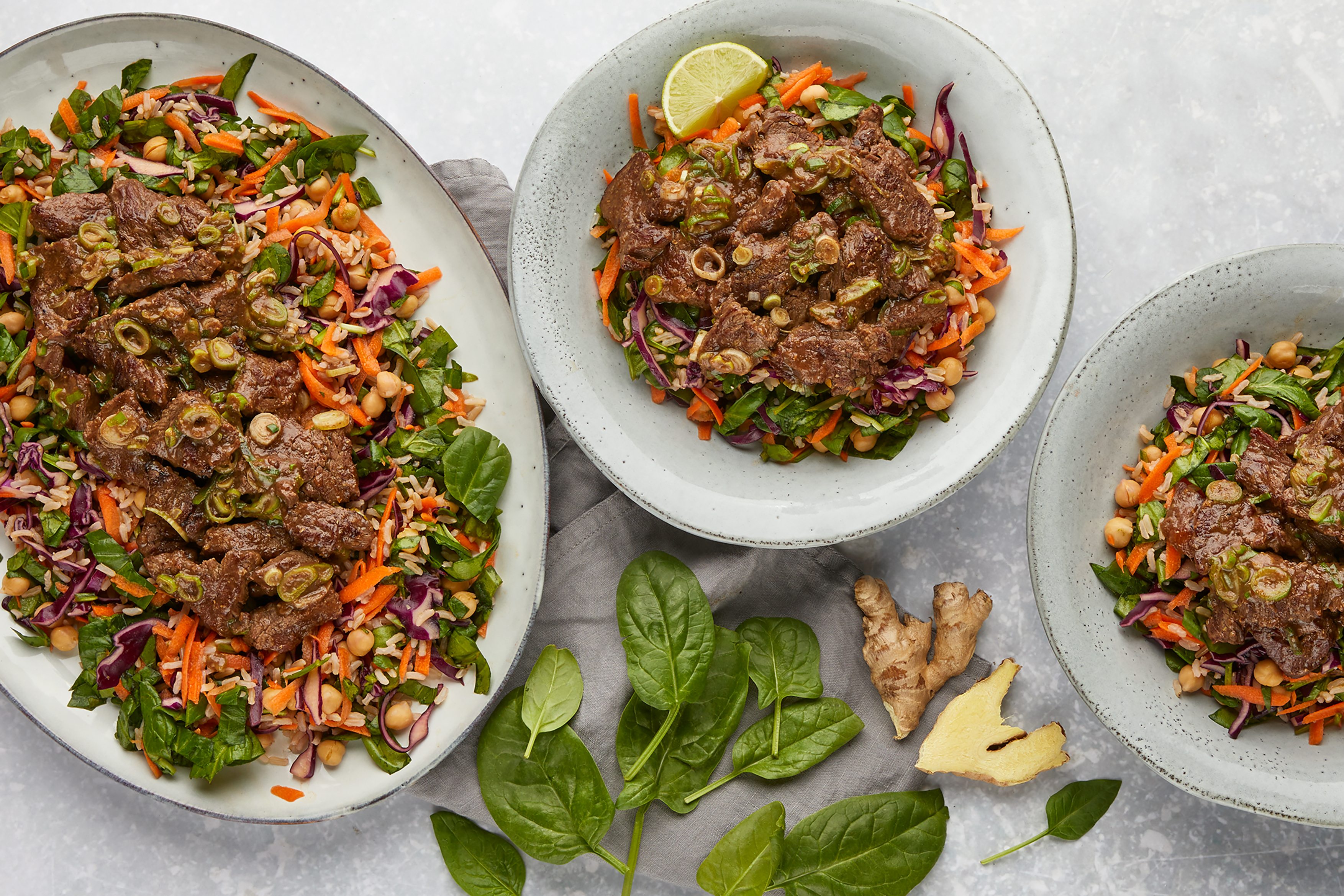 Mongolian Stir-fried Beef with Rainbow Chickpea Salad