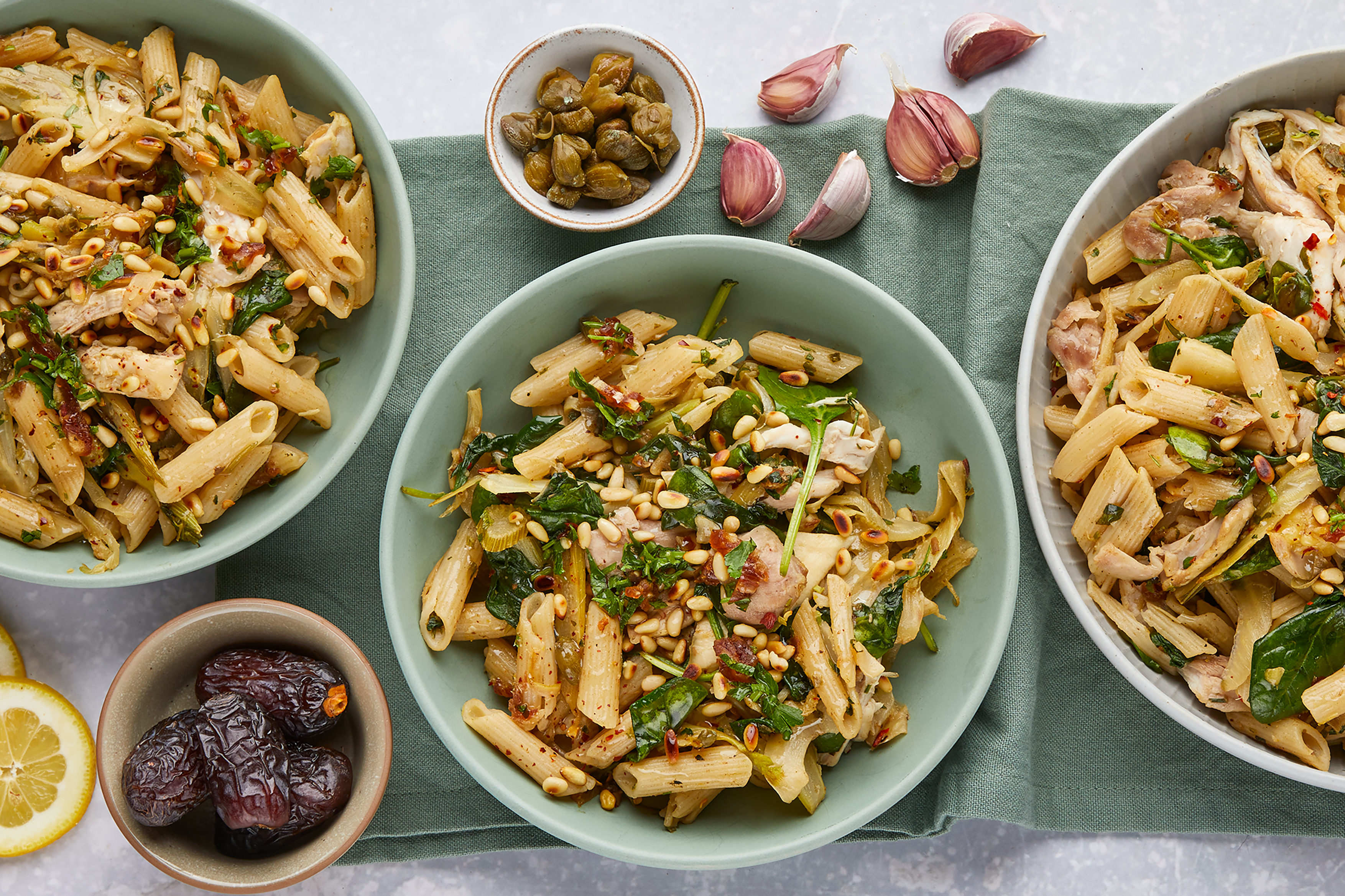 Chicken, fennel & date gremolata pasta