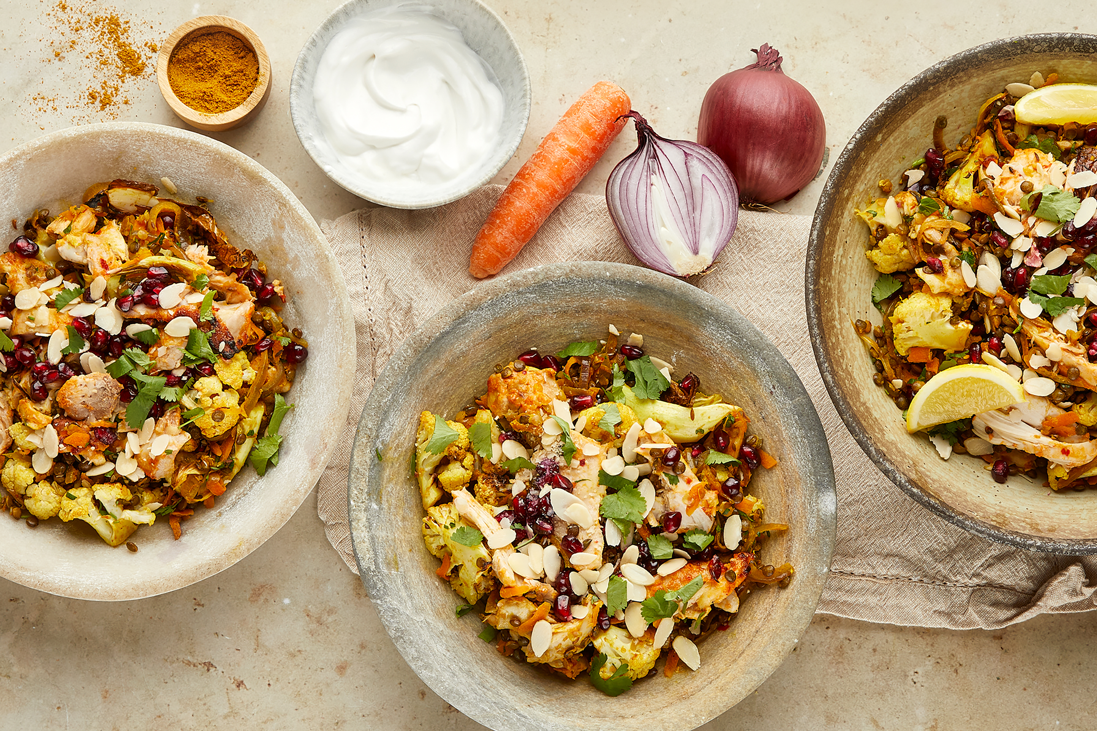 Harissa Chicken, lentil and cauflower pilaf