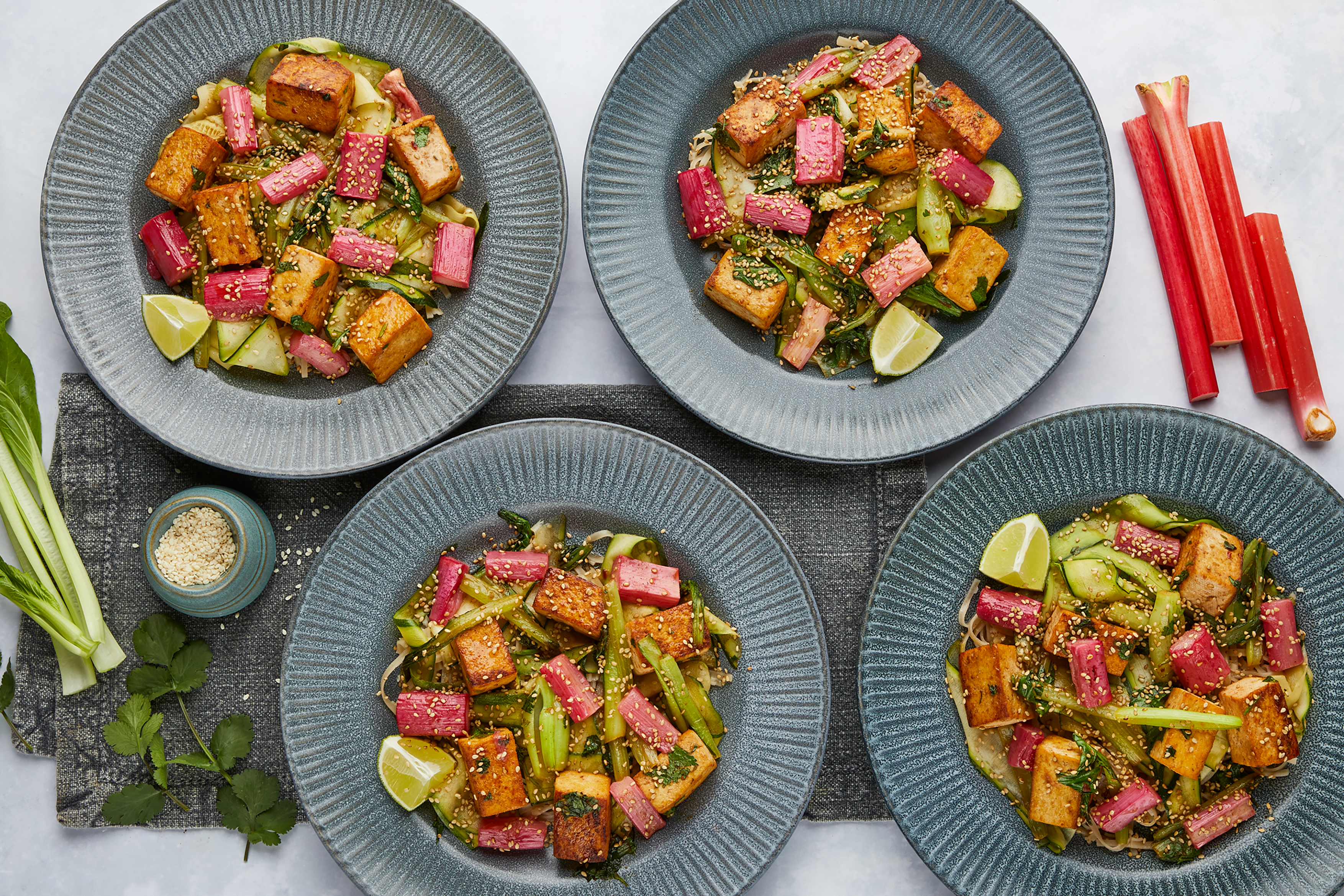 Five-spice Tofu Noodles with Rhubarb
