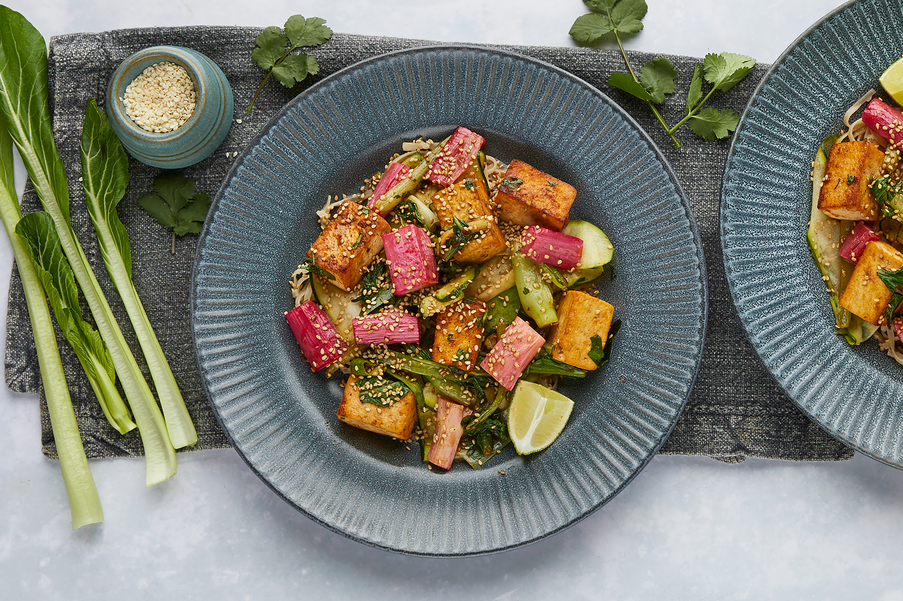 Five-spice Tofu Noodles with Rhubarb