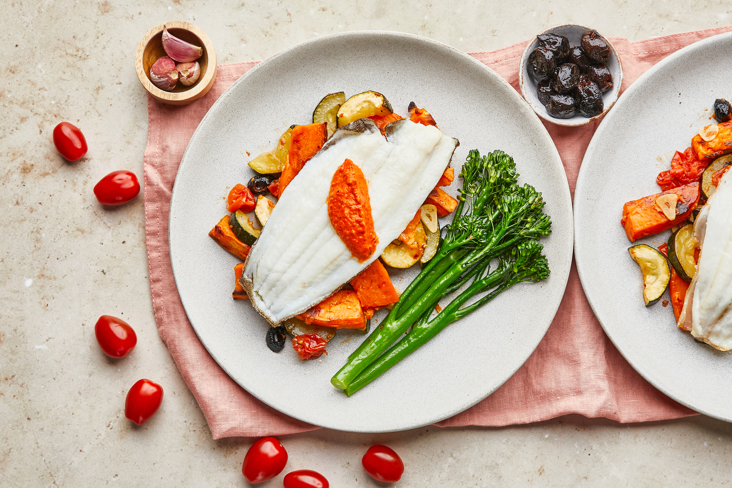 Lemon Sole with Tenderstem & Red Pepper Tapenade