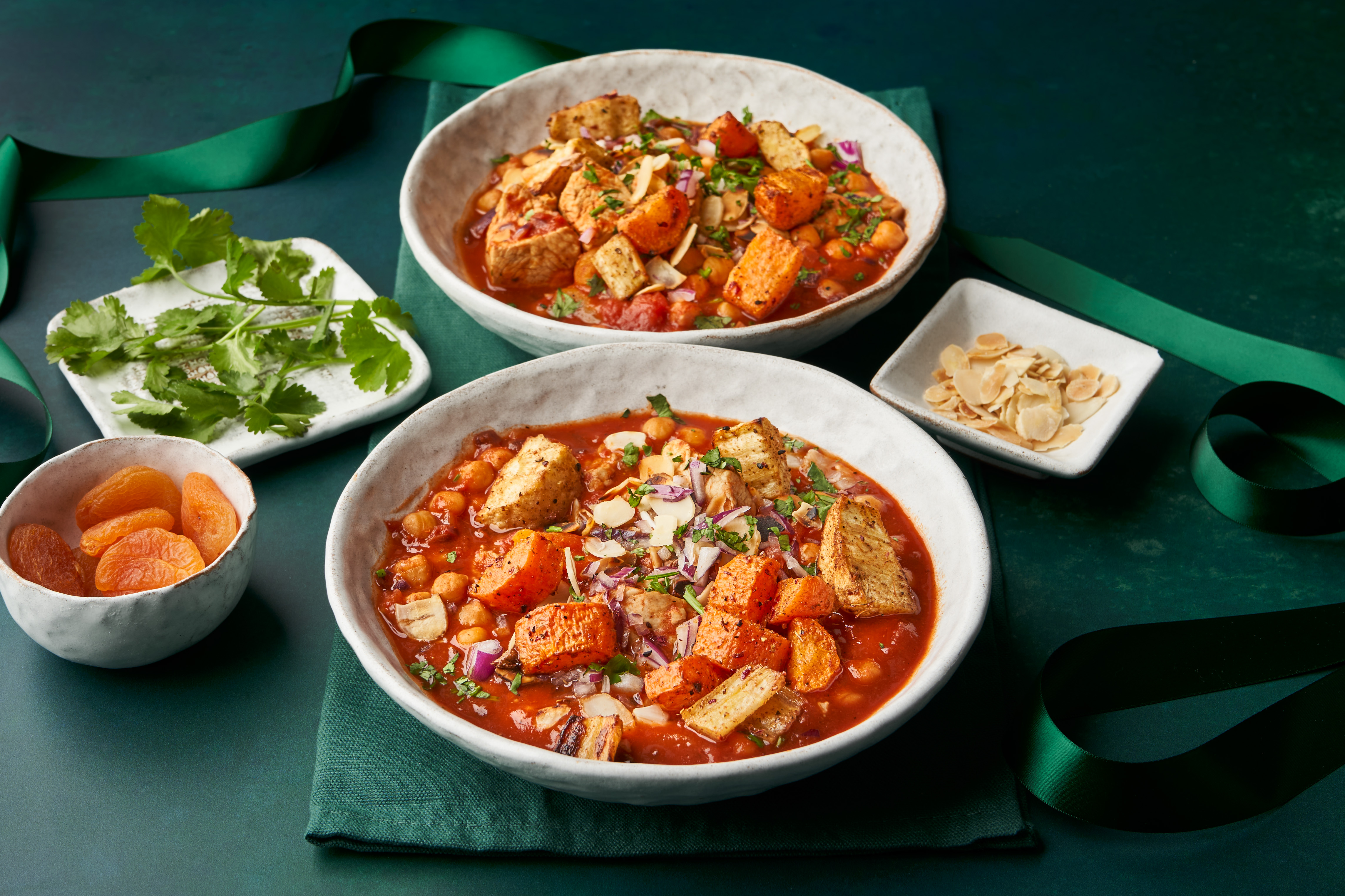 Turkey & Root Veg Tagine with Chickpeas, Toasted Almonds & Apricot