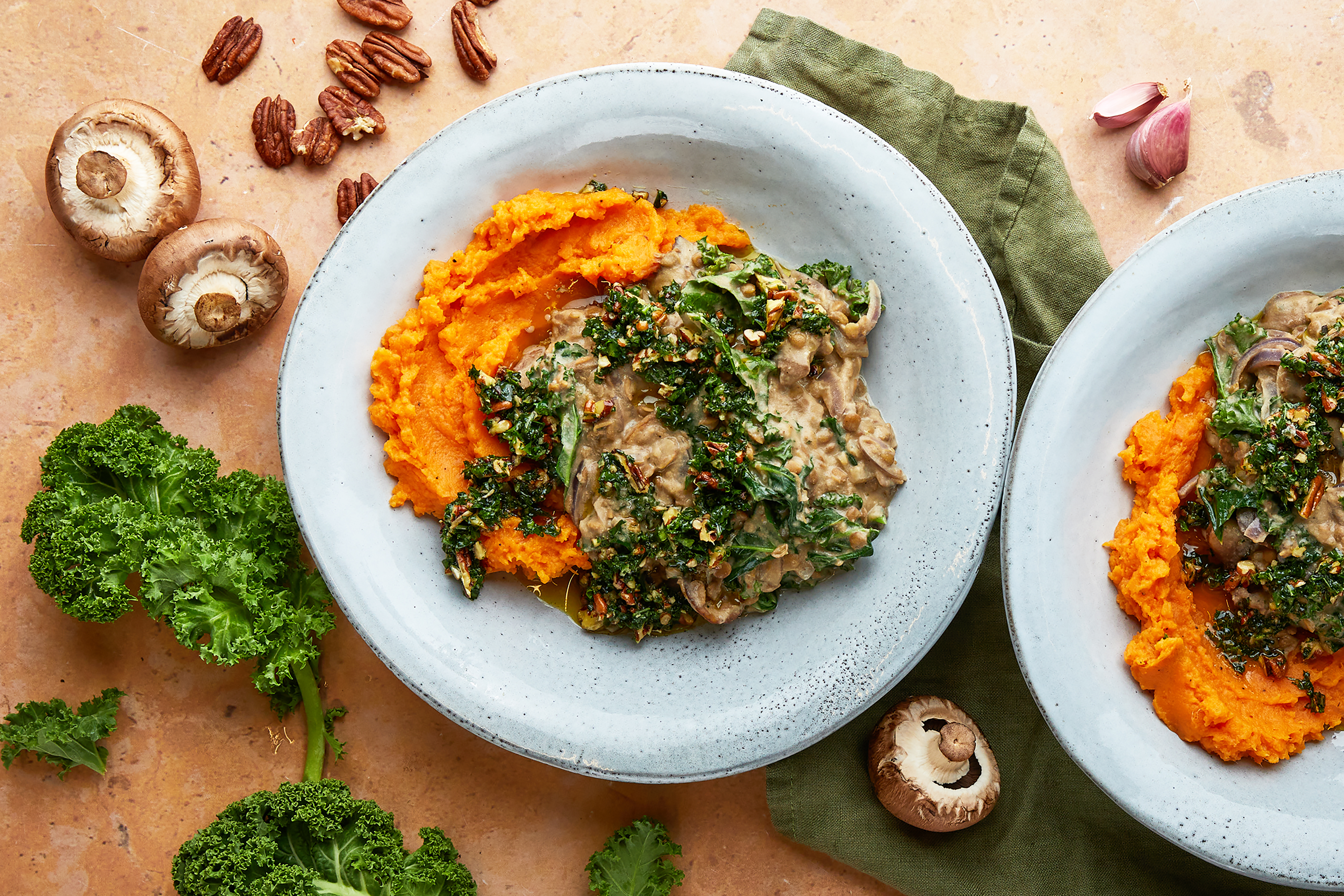 Creamy Mushroom & Lentil Ragu with Kale Pesto