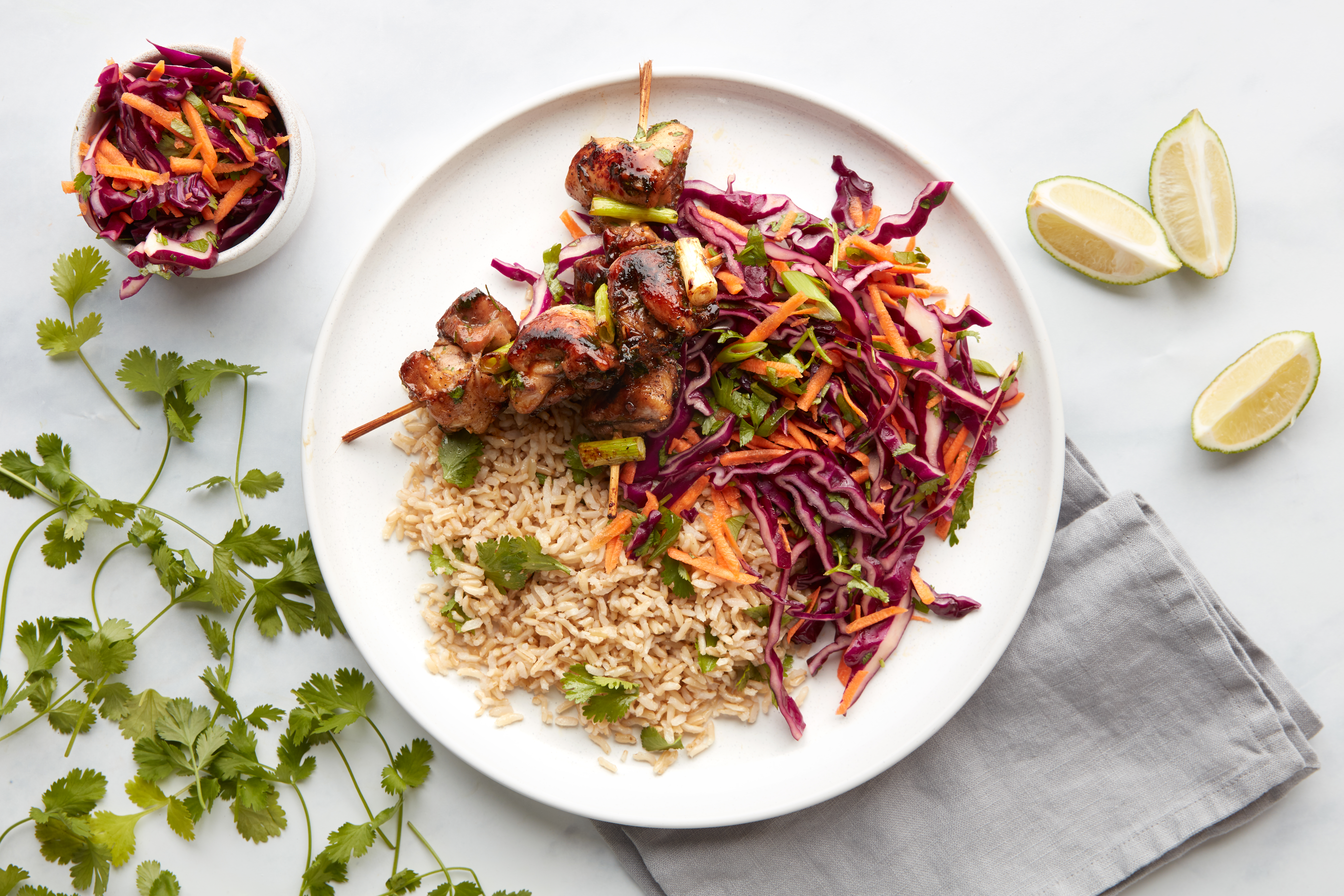 Sticky Chinese Chicken Skewers with Purple Slaw