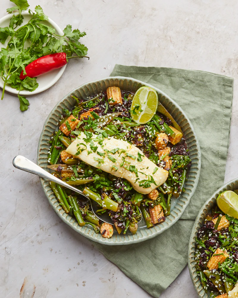 Asian-style Barramundi with Veggie Coconut Rice