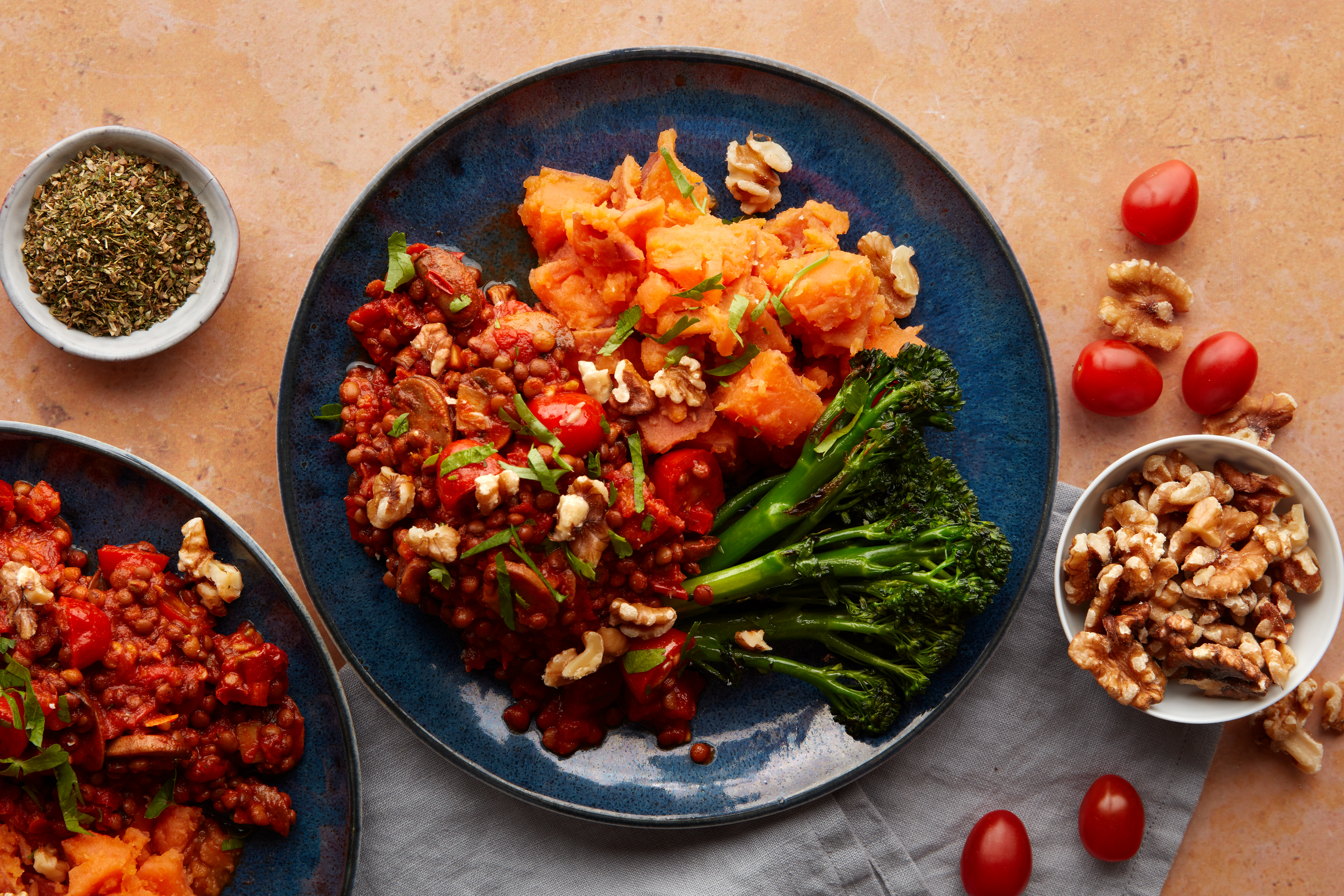 Mushroom & Lentil Bolognese with Crushed Sweet Potato