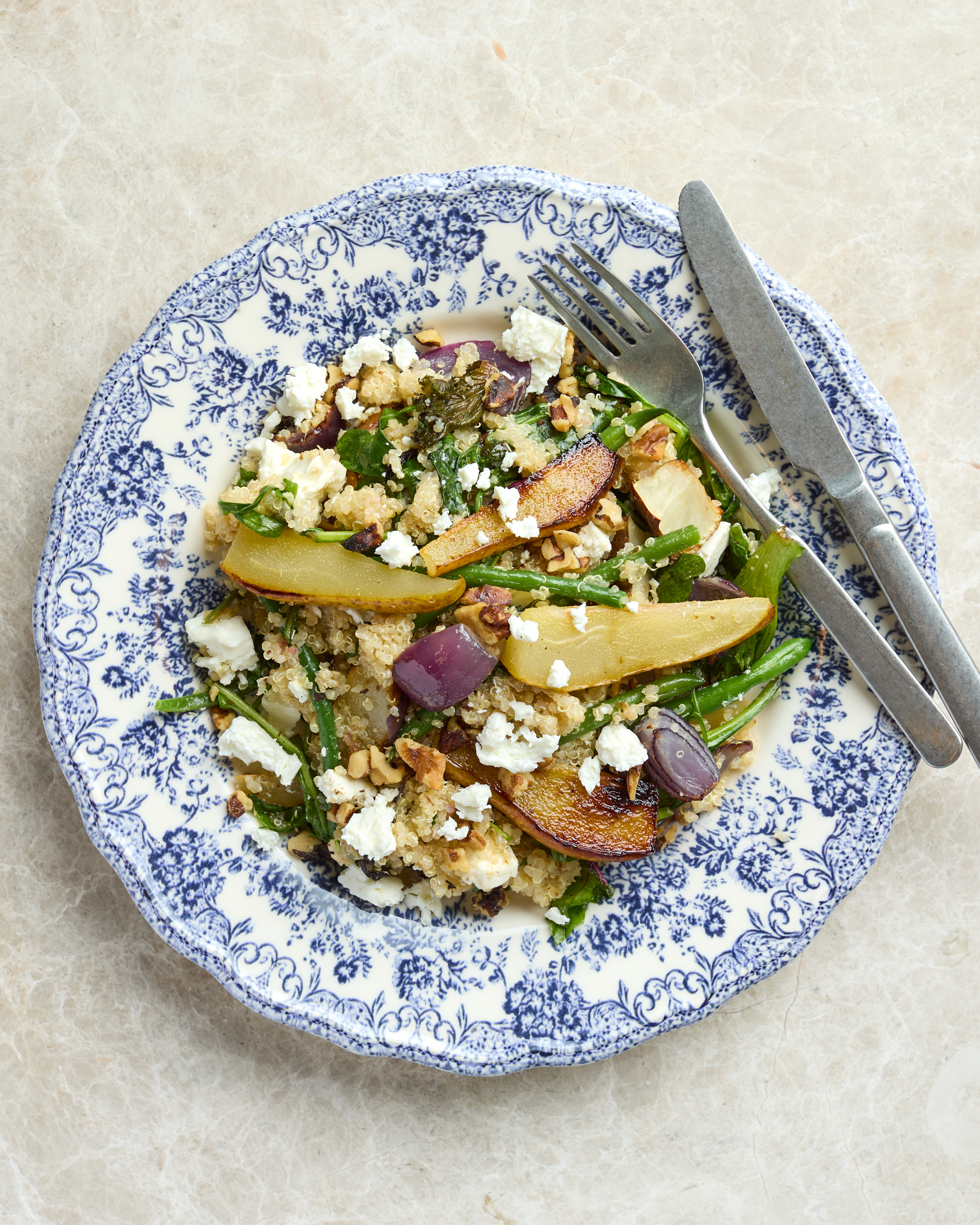 Roast Jerusalem Artichoke Salad with Quinoa, Pear & Feta