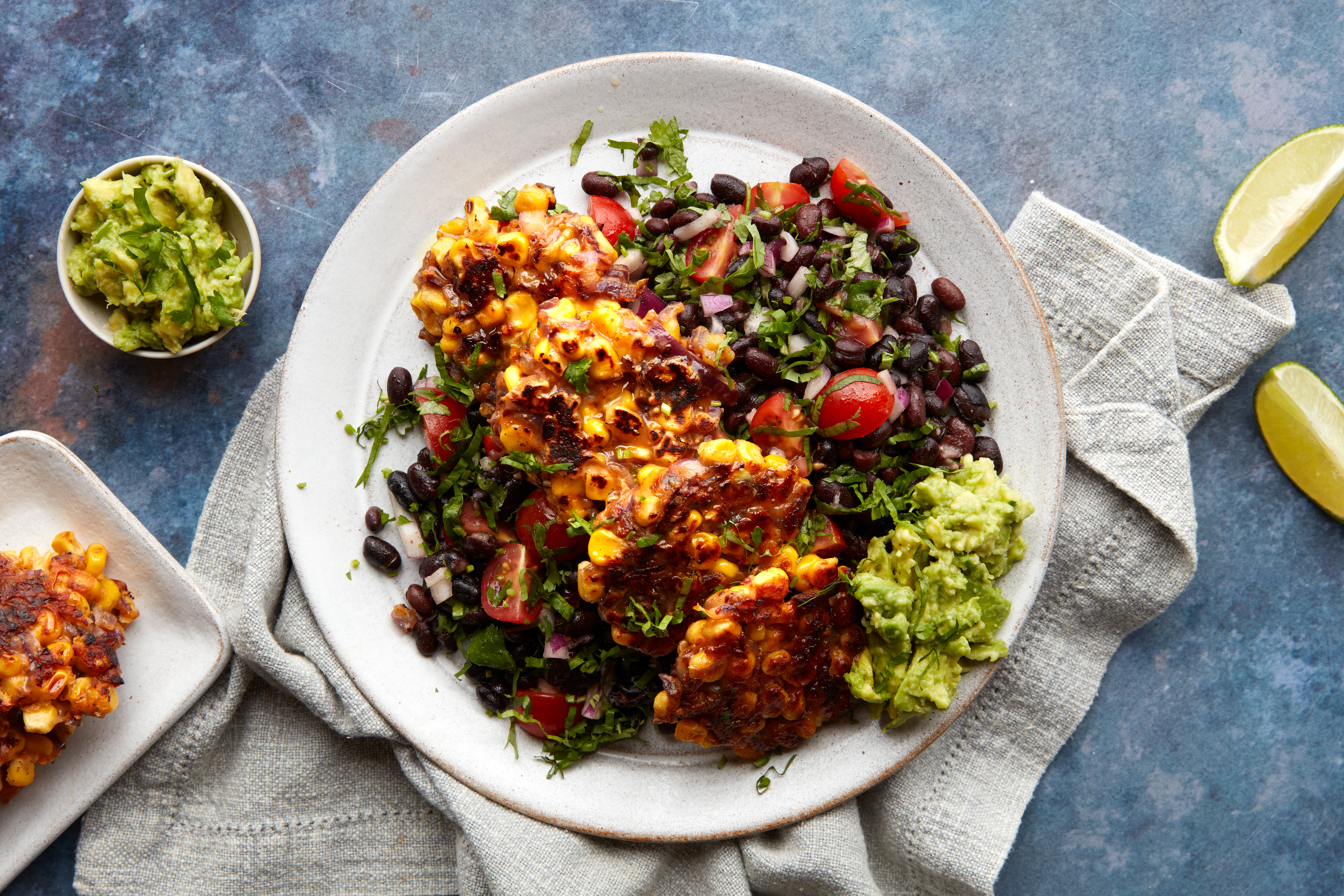 Sweetcorn Fritters, Black Bean Salsa & Avocado