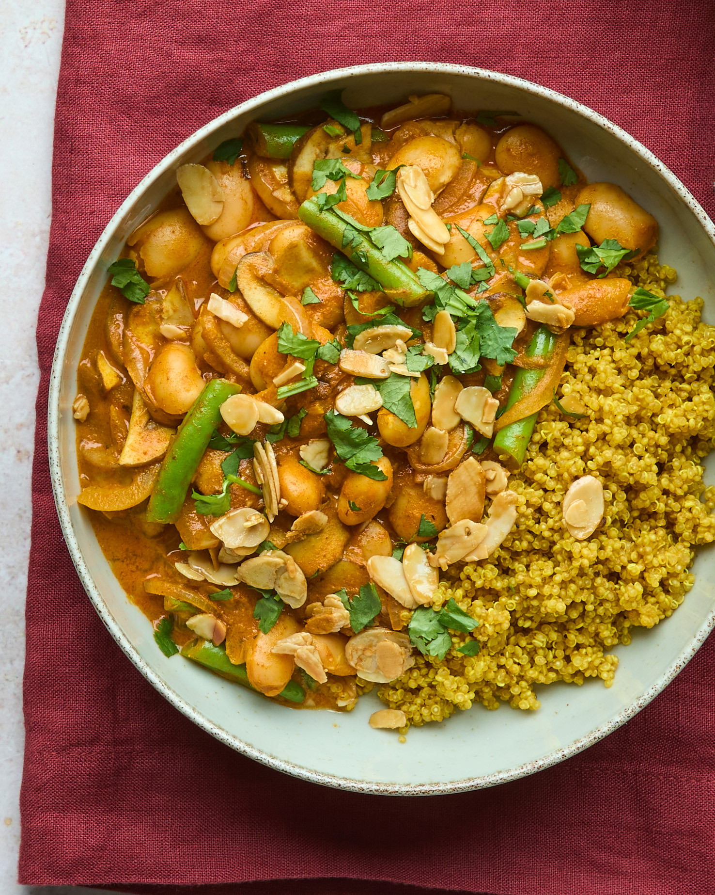 Speedy Bean Tikka Masala with Curried Quinoa & Maple-glazed Almonds