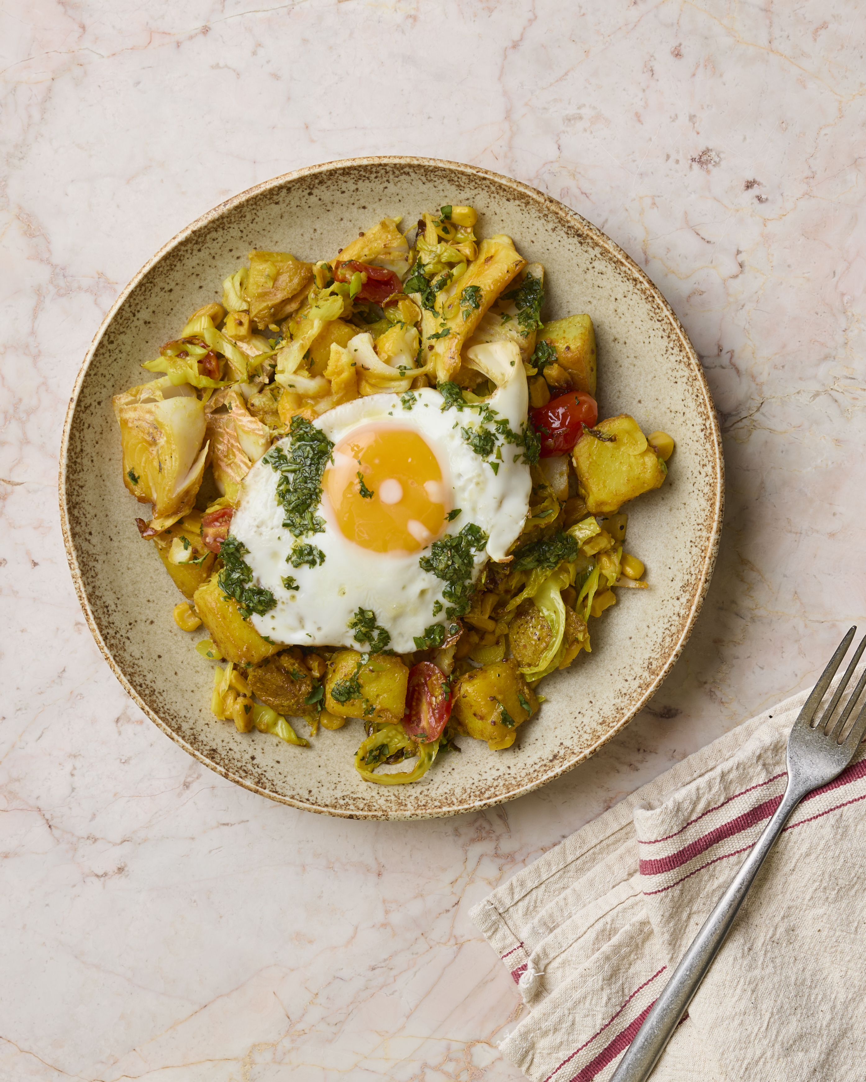 Smoked Haddock, Sweetcorn & Egg Hash