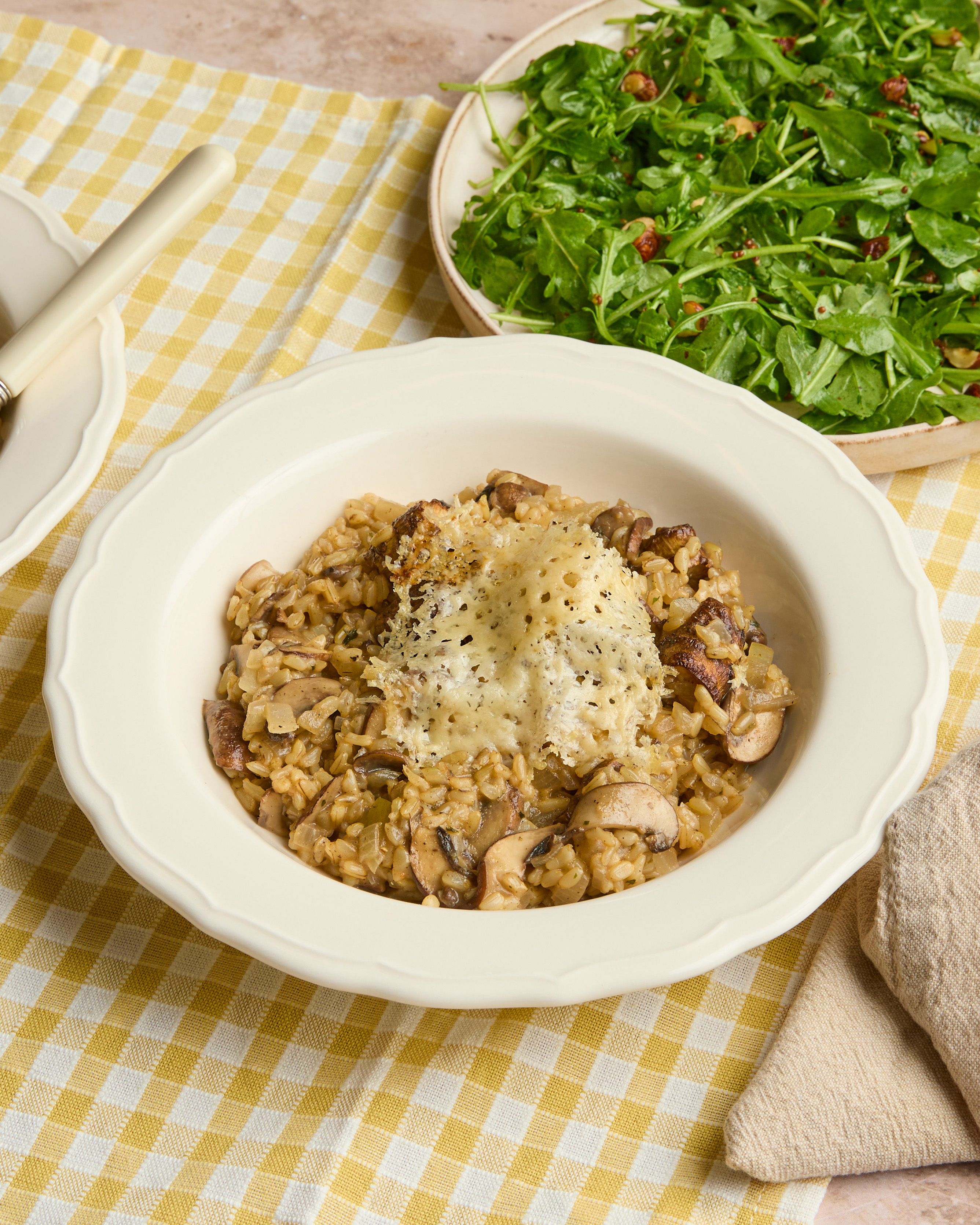 Jerusalem Artichoke & Mushroom Risotto with Hazelnuts & Cheese Crisps