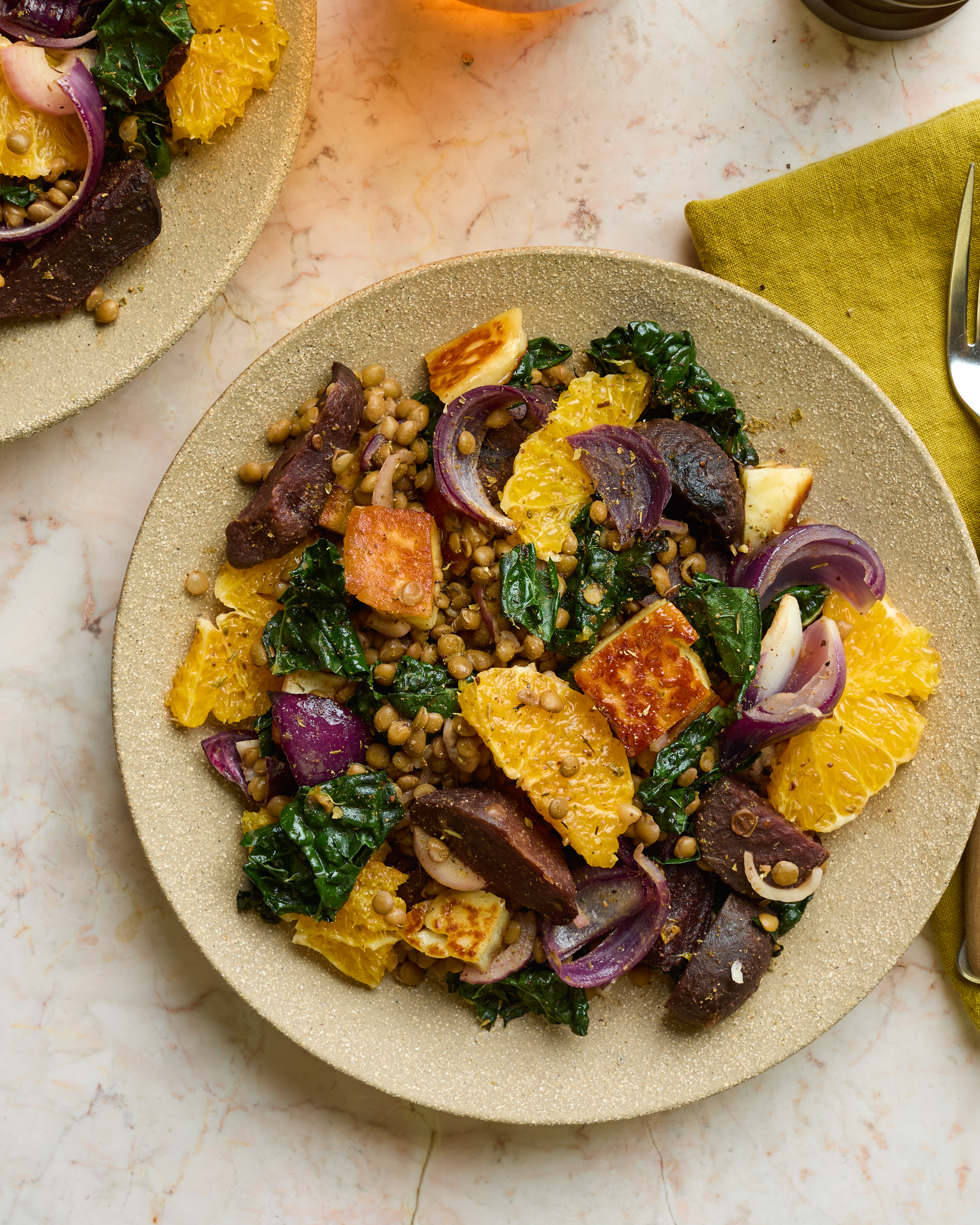 Hot Honey Halloumi & Orange Salad with Lentils, Cavolo Nero & Beetroot