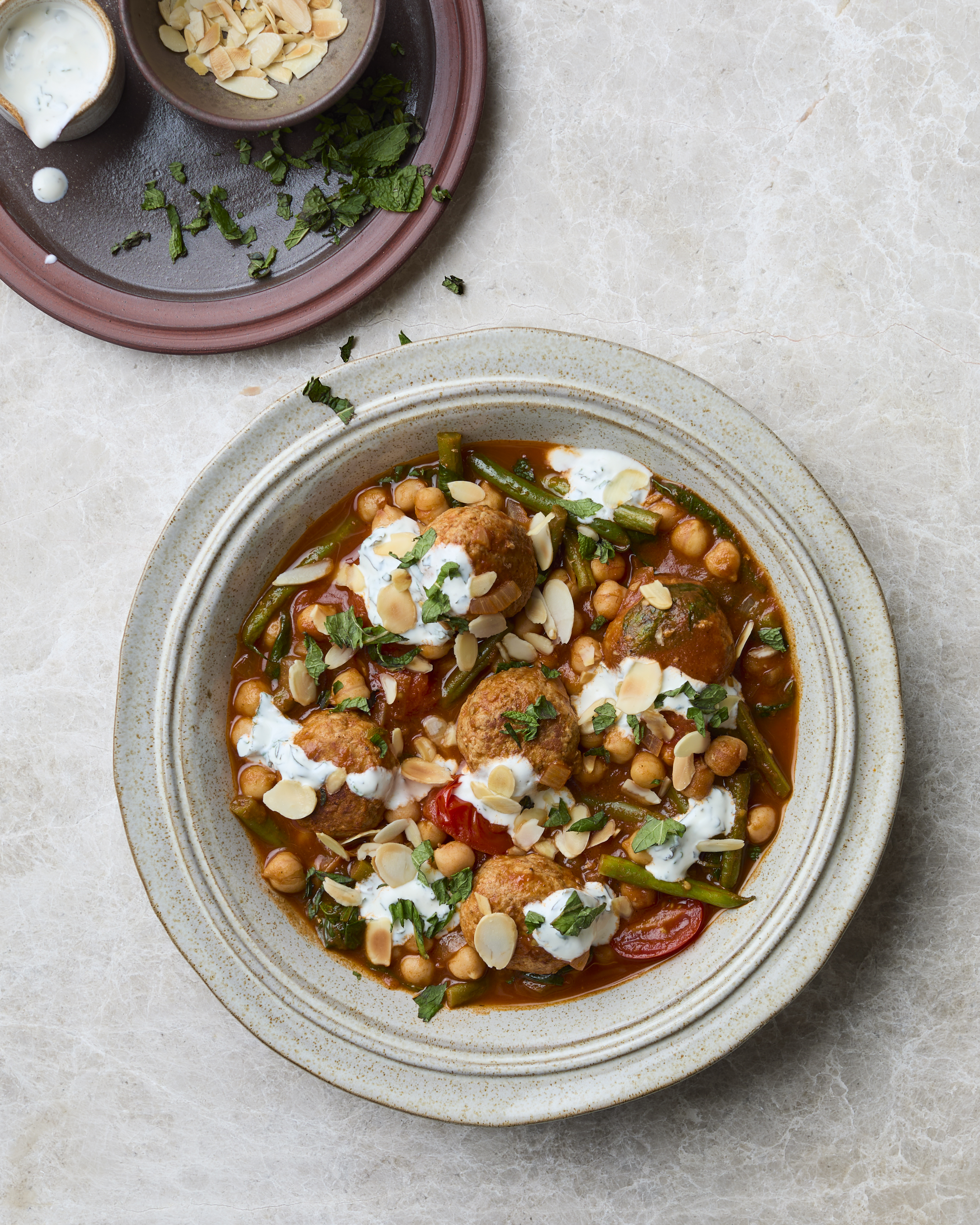 Baharat-spiced Turkey Meatballs with Chickpeas & Mint Yogurt