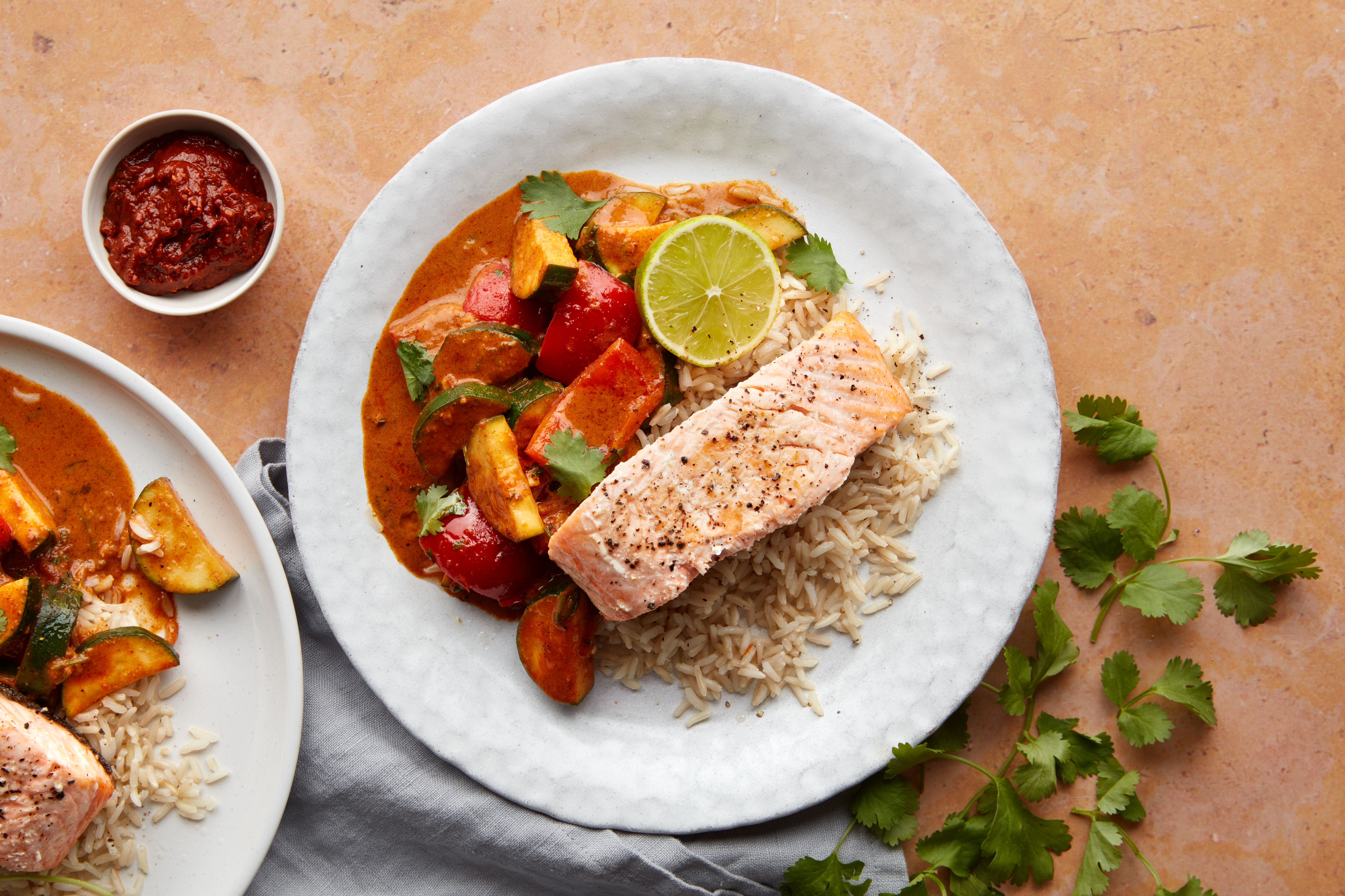 Grilled Salmon with Thai Red Veggies & Coconut Rice