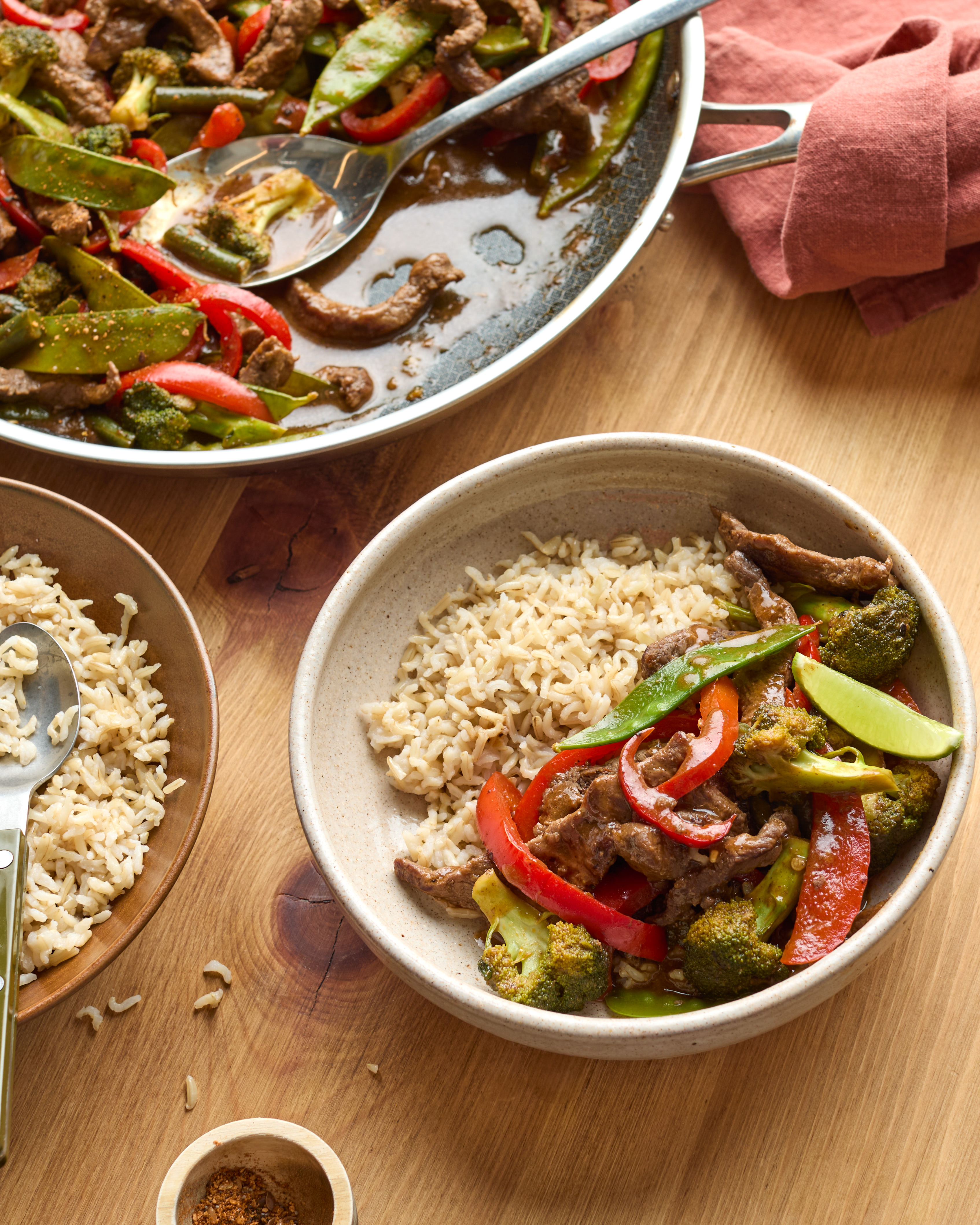 Korean-style Sticky Beef with Speedy Brown Rice & Rainbow Veg