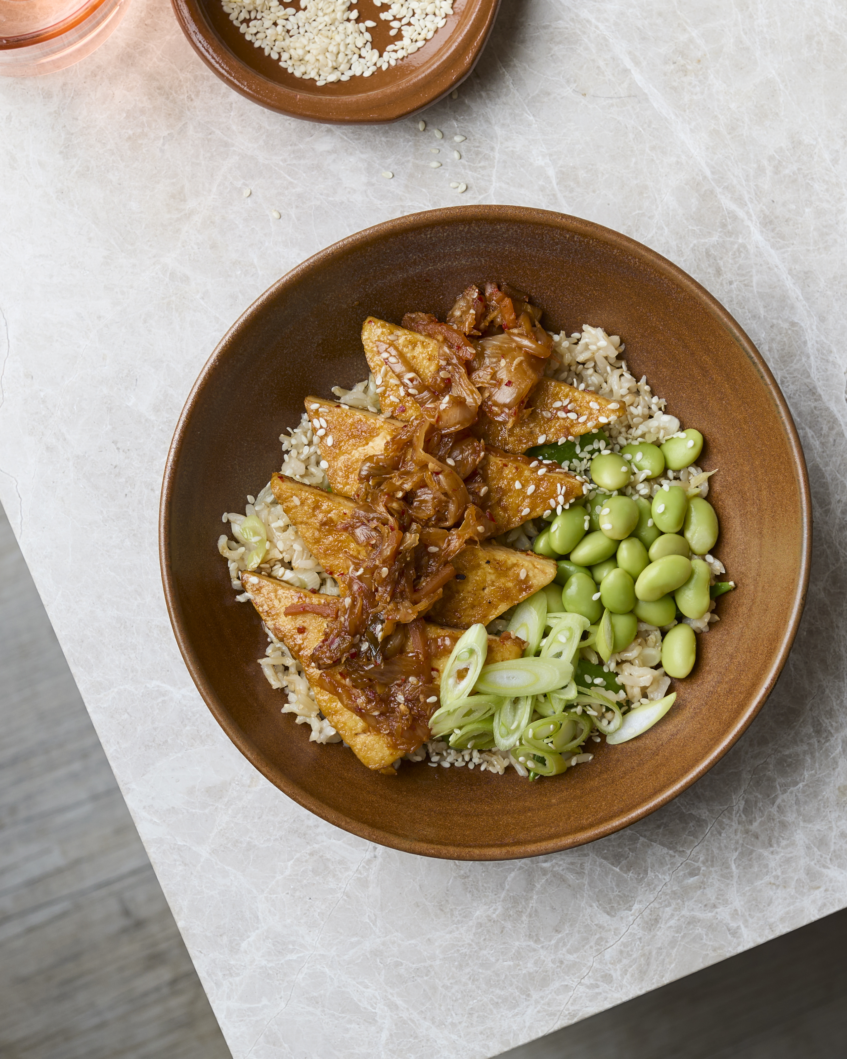 Korean Tofu Bowl with Wild Rice, Edamame & Kimchi 