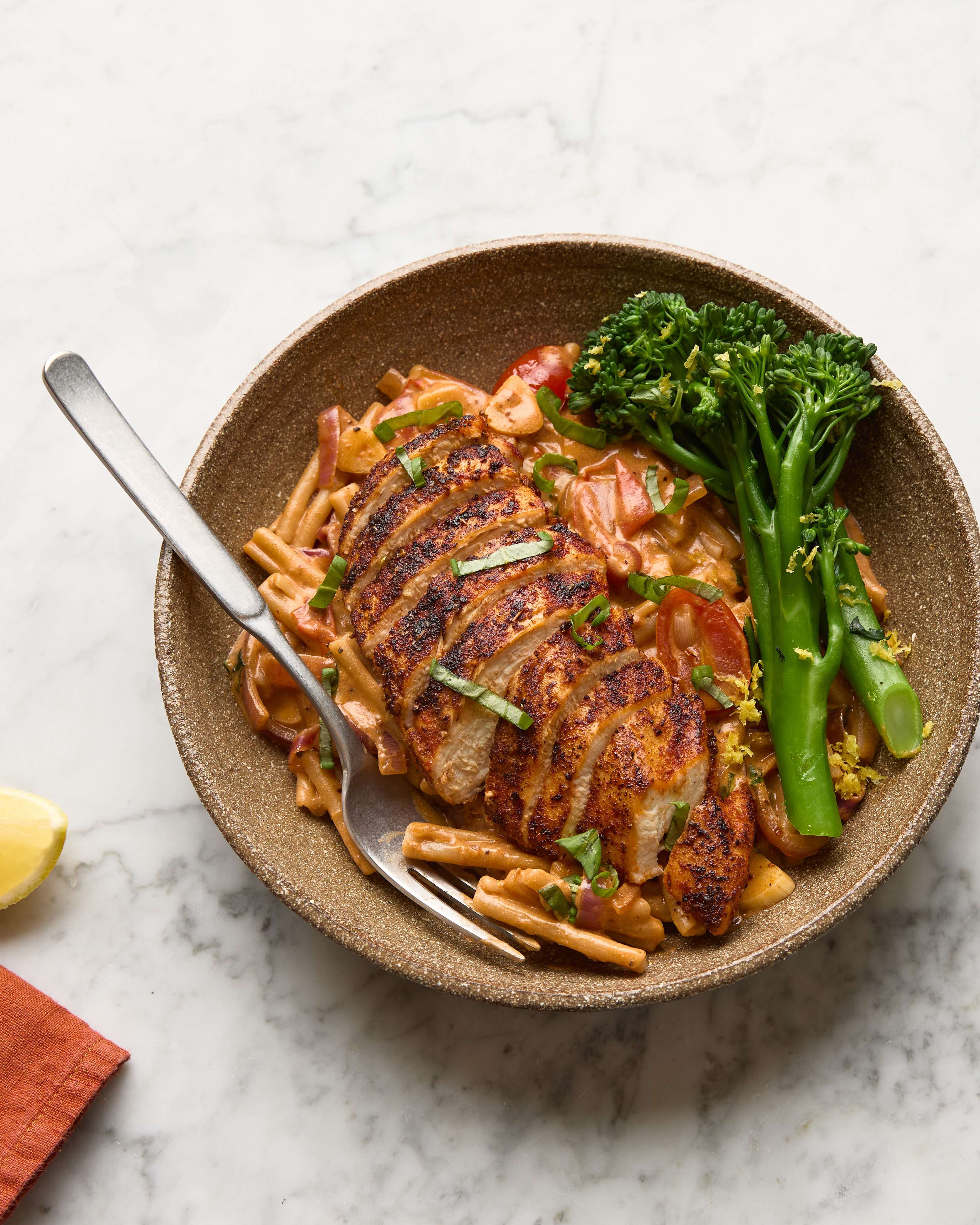 Pan-roasted Chicken with Creamy Sundried Tomato Casarecce & Tenderstem
