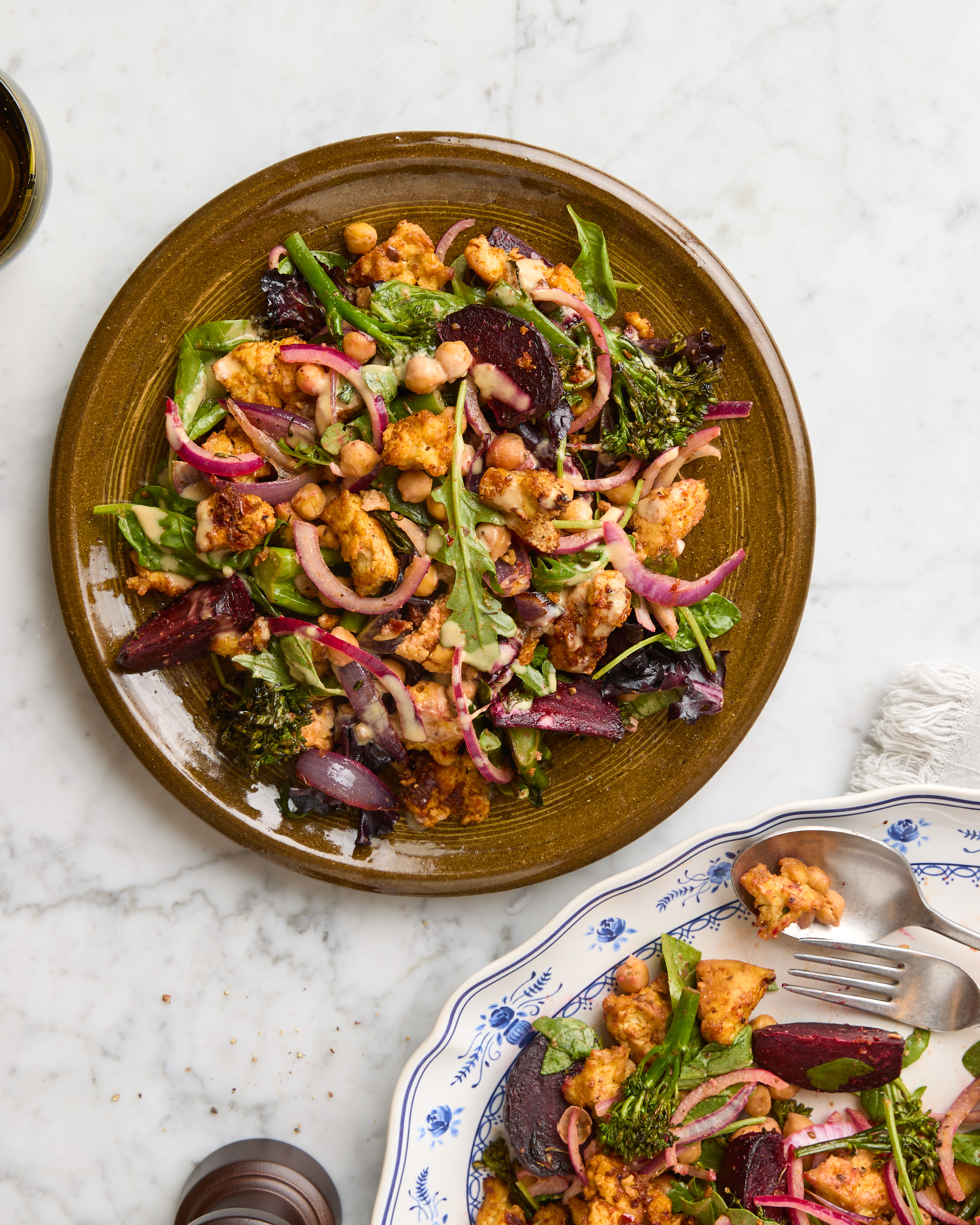 Harissa Tofu Winter Salad with Roast Beetroot, Tenderstem & Lemon Tahini Dressing