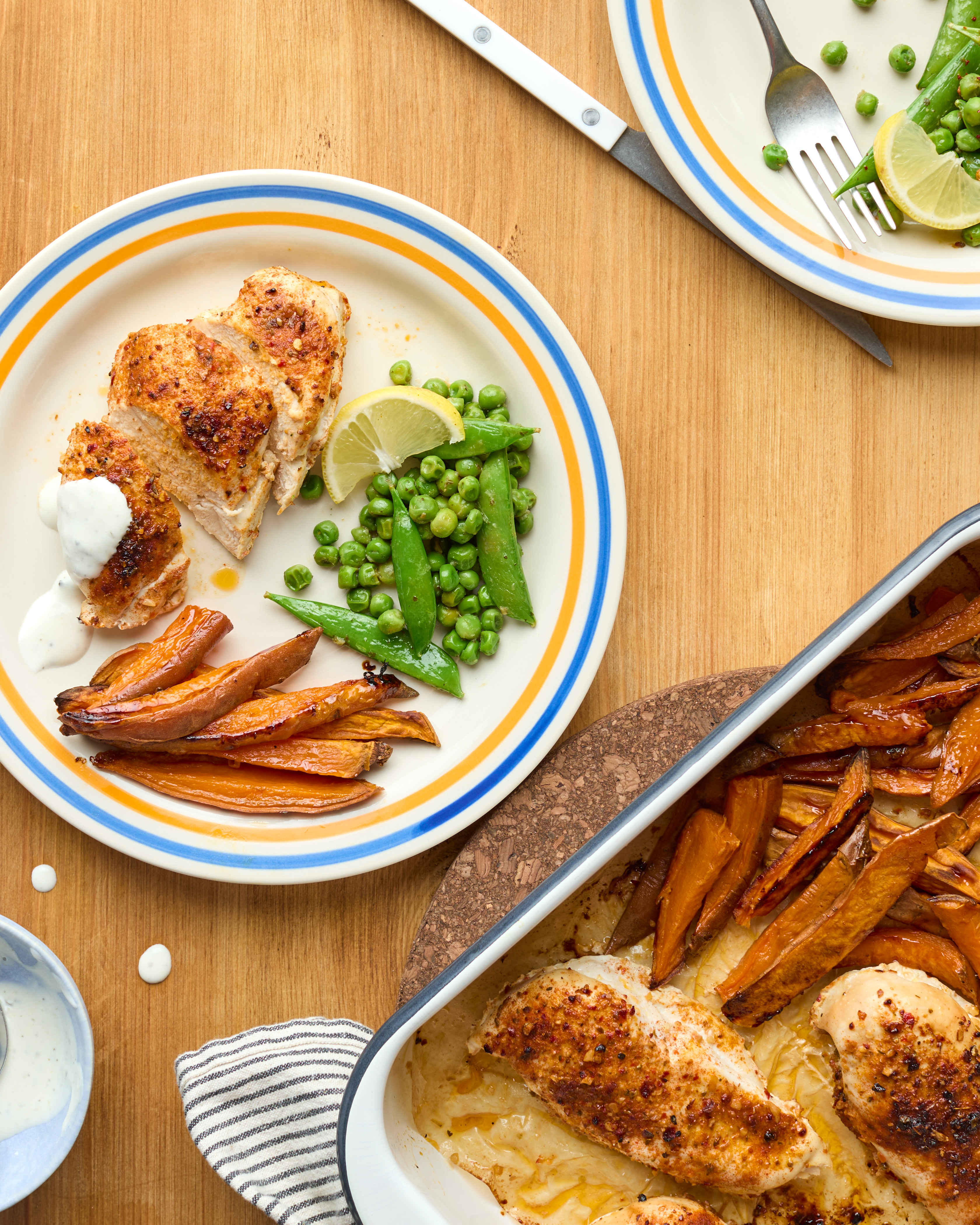 Peri Peri Chicken Breast with Sweet Potato Wedges, Mangetout & Peas