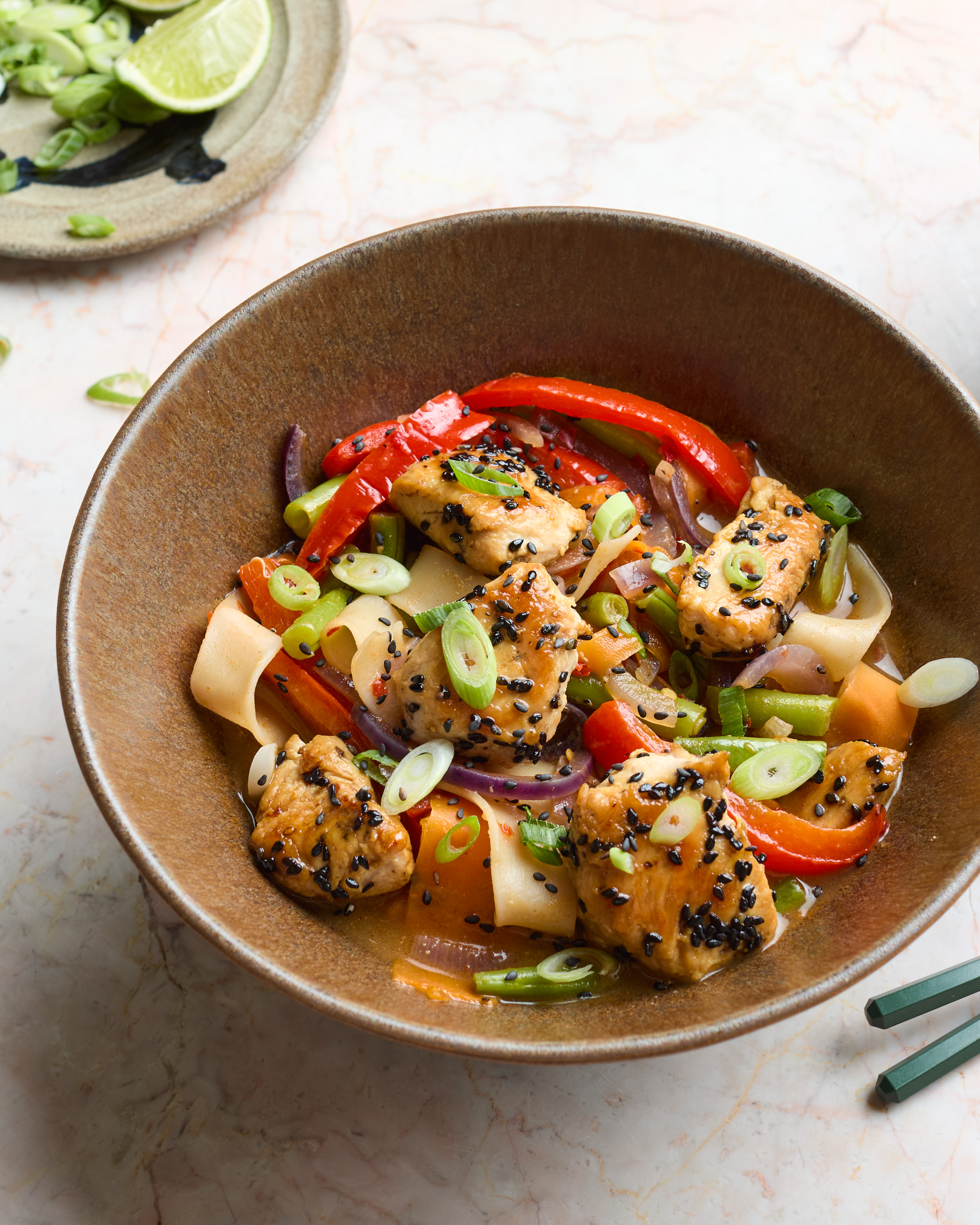 Turkey Miso Soup with Brown Rice Noodles & Rainbow Veg