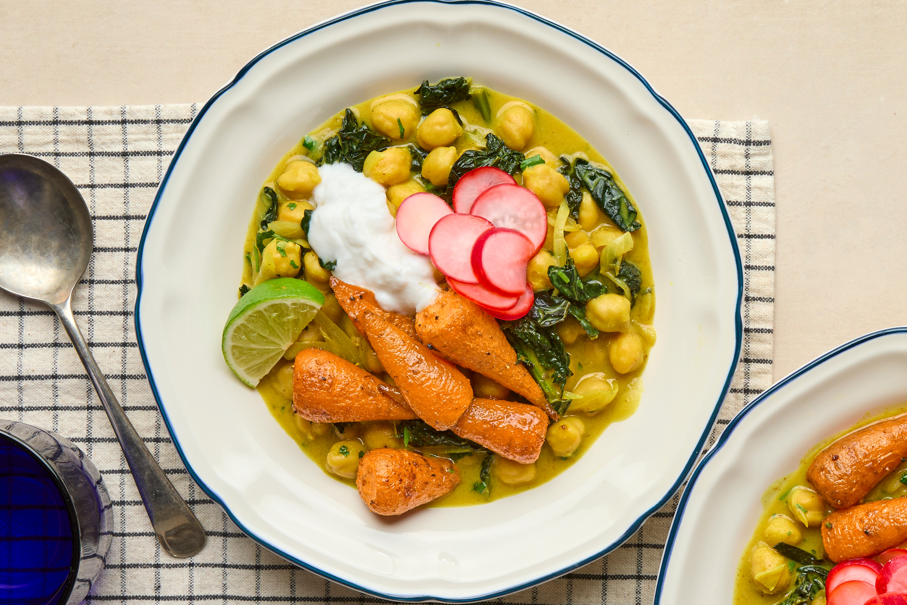 Spanish-style Chickpea Stew with Roast Potatoes, Ve'duja & Almond Green Beans