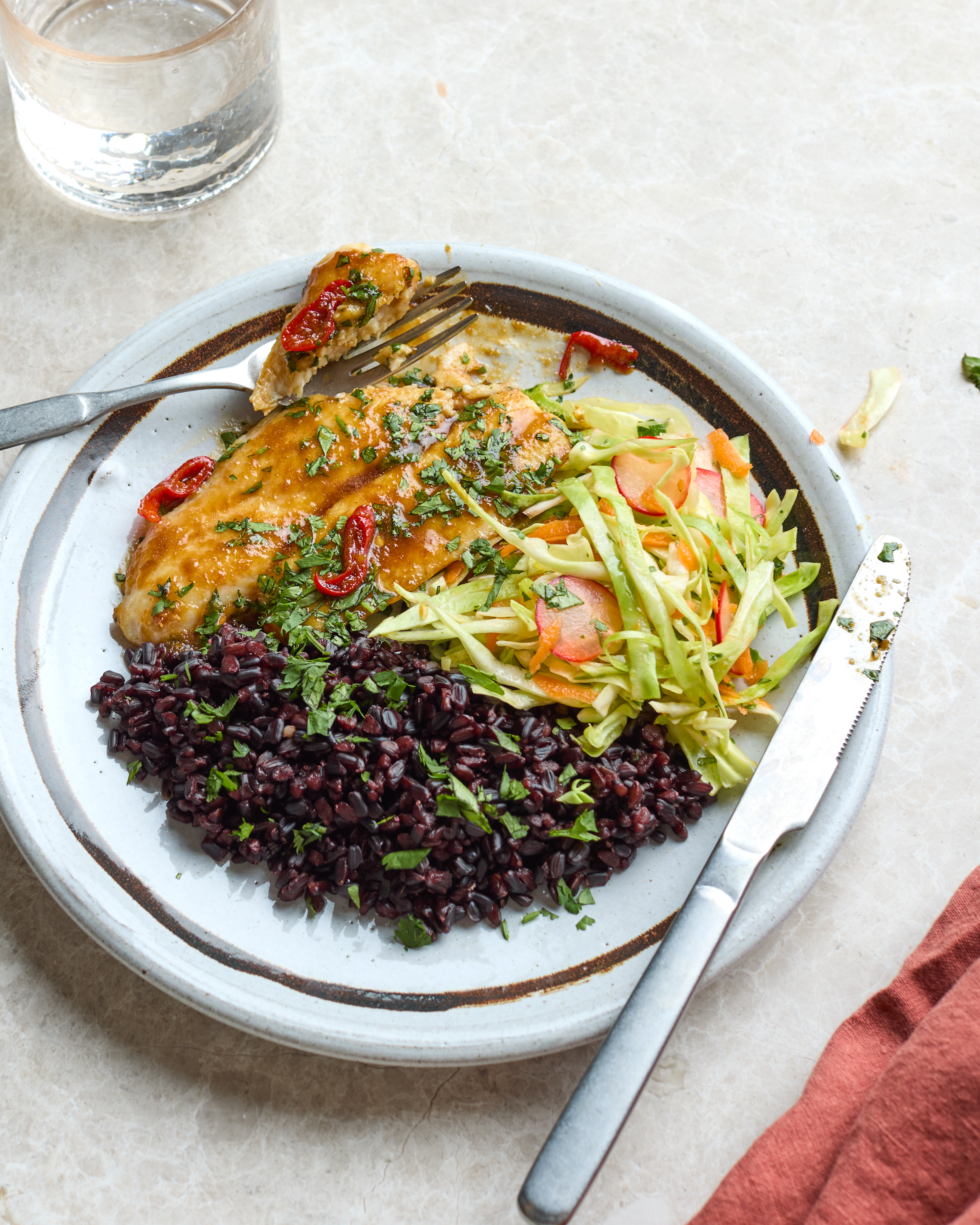 Roasted Barramundi with Cumin Rice & Sprout Fricasse