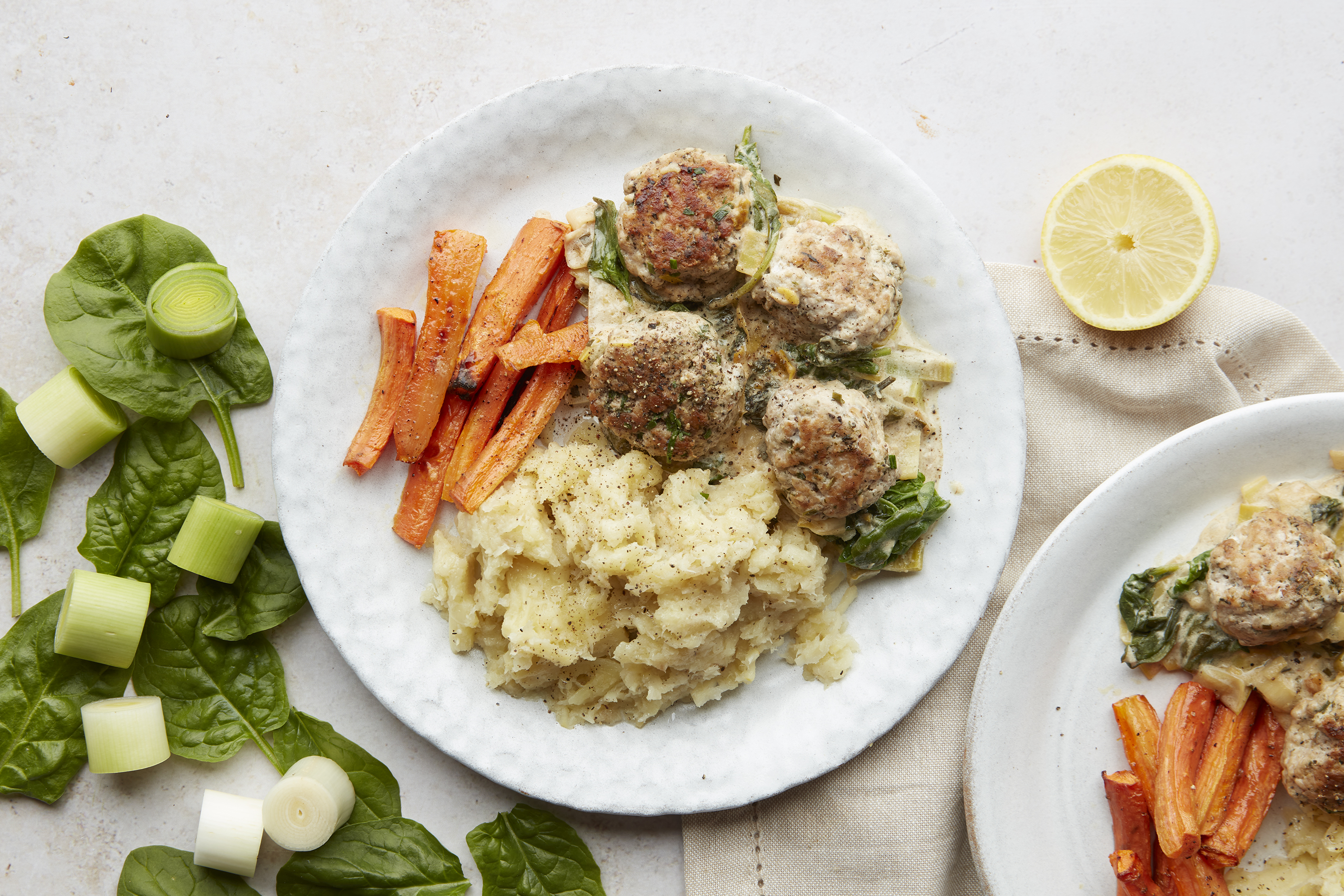 Sausage Meatballs, Parsnip Mash & Creamy Leek Sauce
