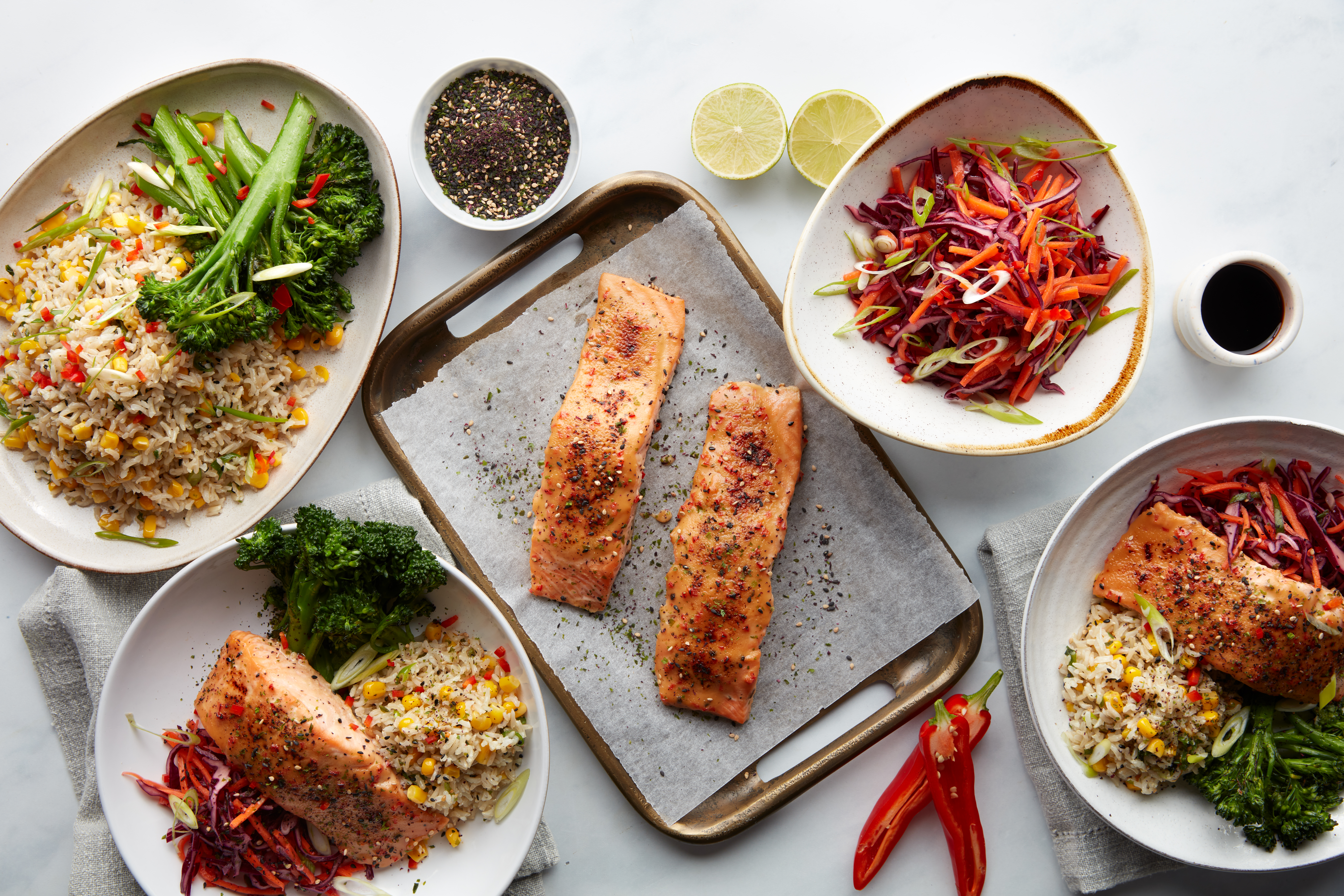 Miso Salmon with Asian Slaw & Fried Rice